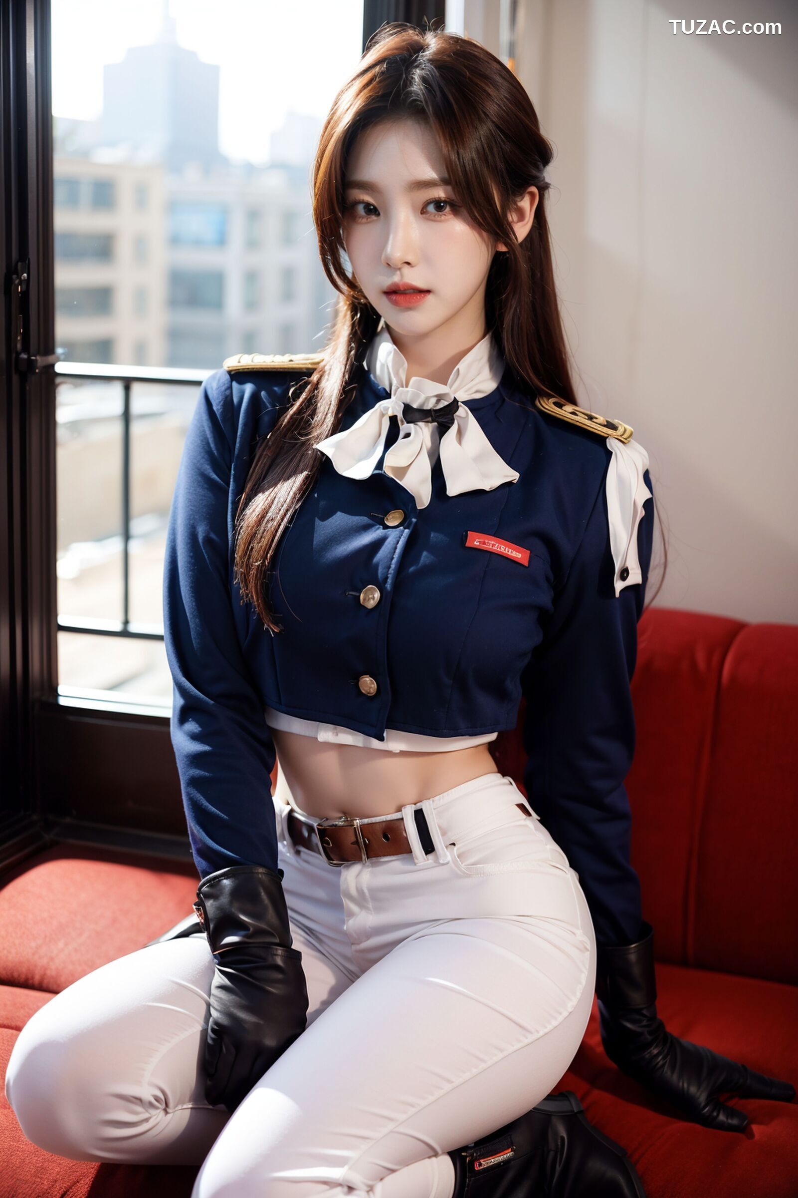 AI美女-拟实-女军官深蓝制服