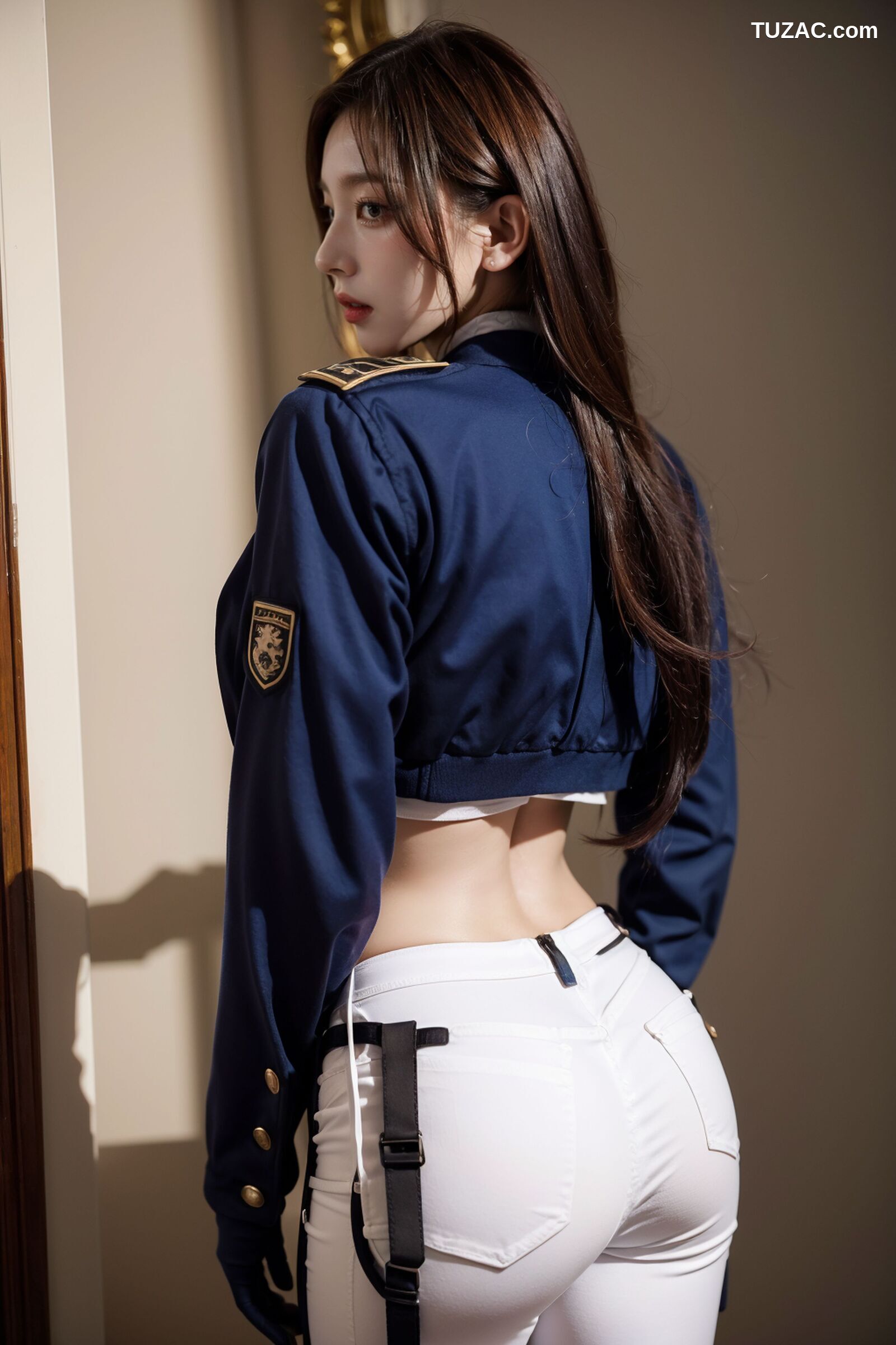 AI美女-拟实-女军官深蓝制服