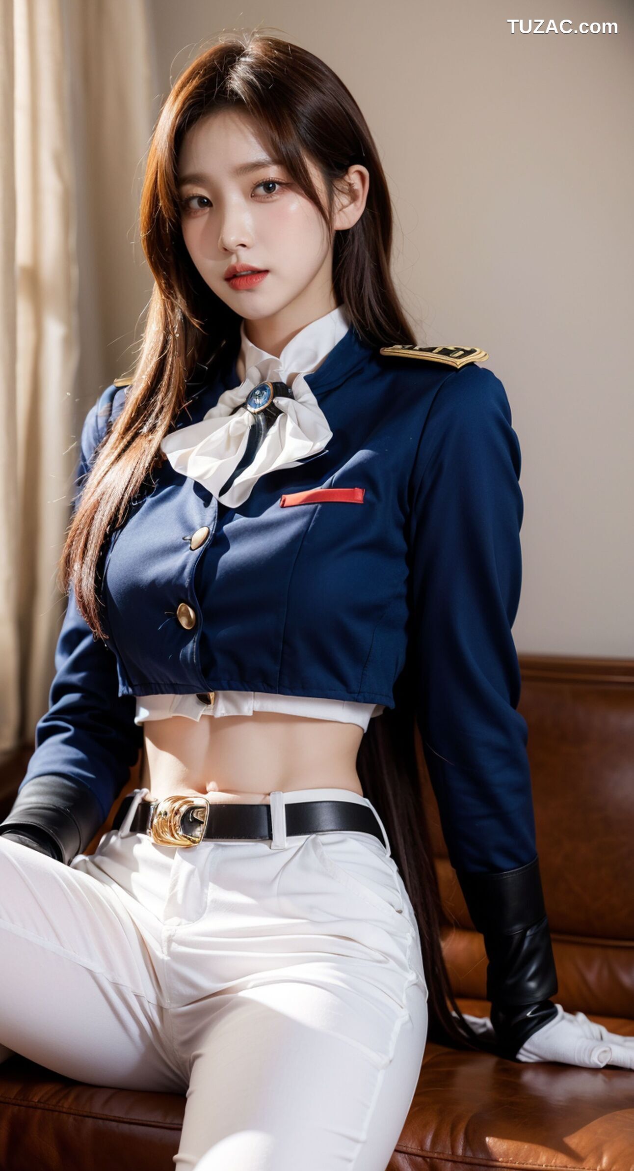 AI美女-拟实-女军官深蓝制服