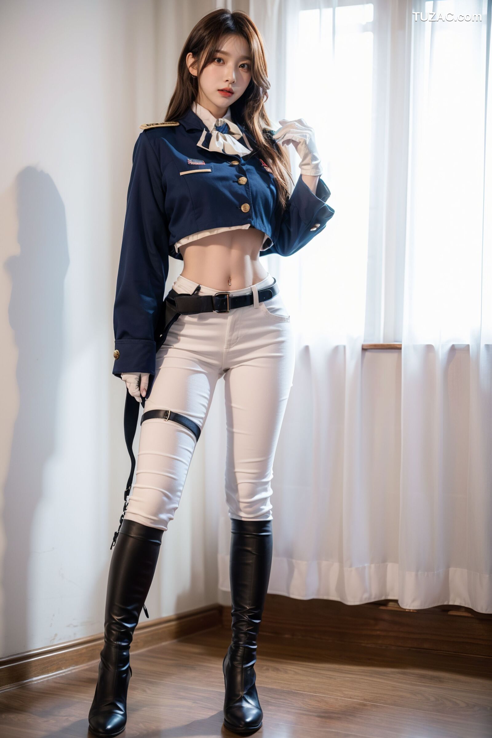AI美女-拟实-女军官深蓝制服