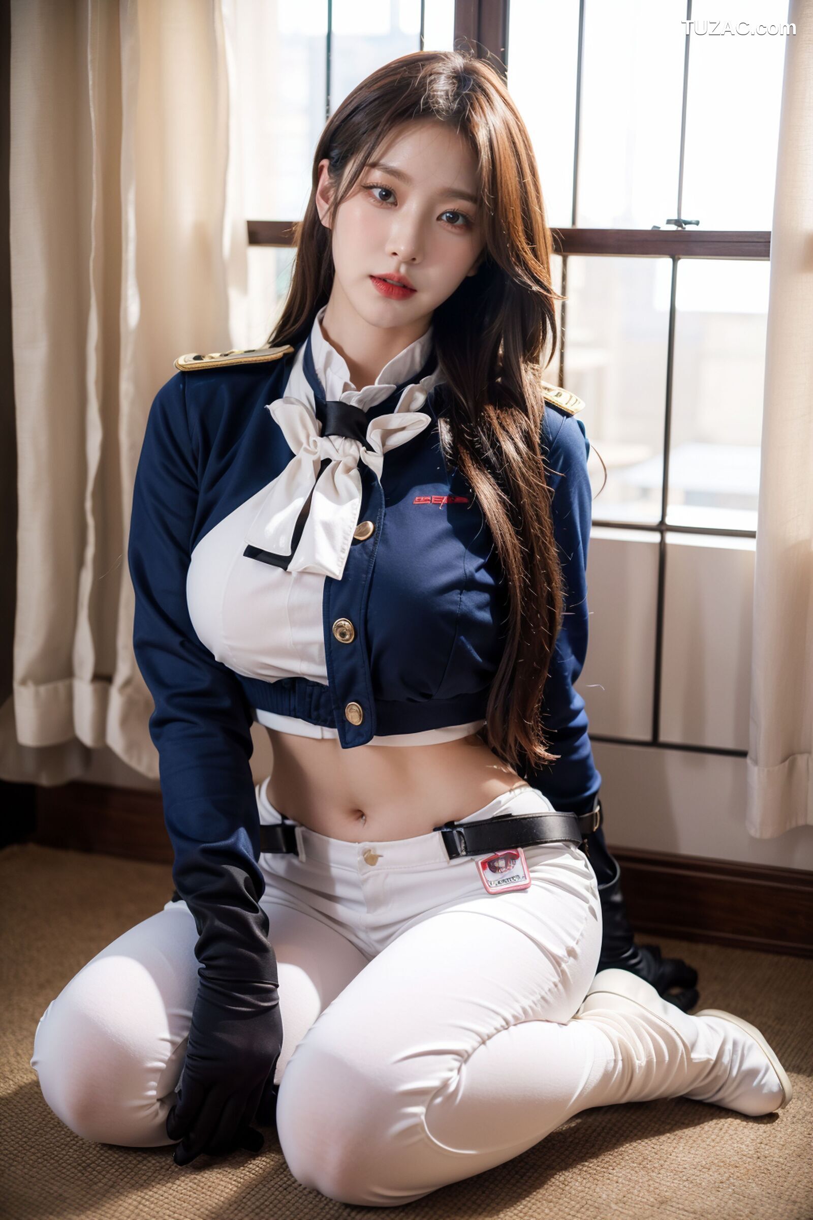 AI美女-拟实-女军官深蓝制服