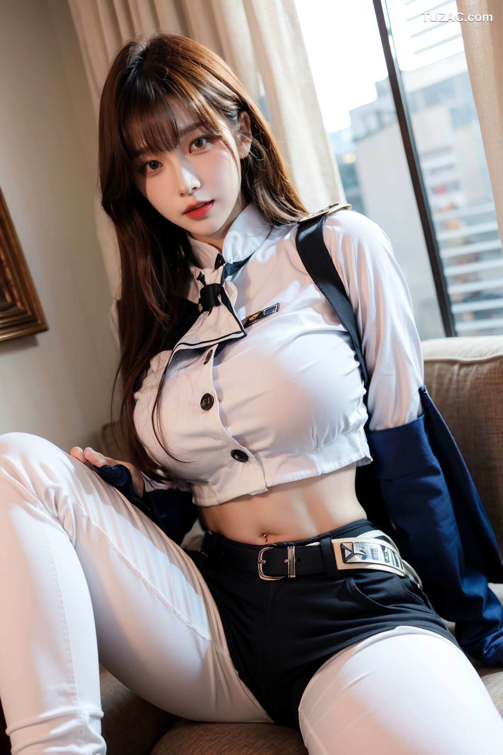 AI美女-拟实-女军官白色制服