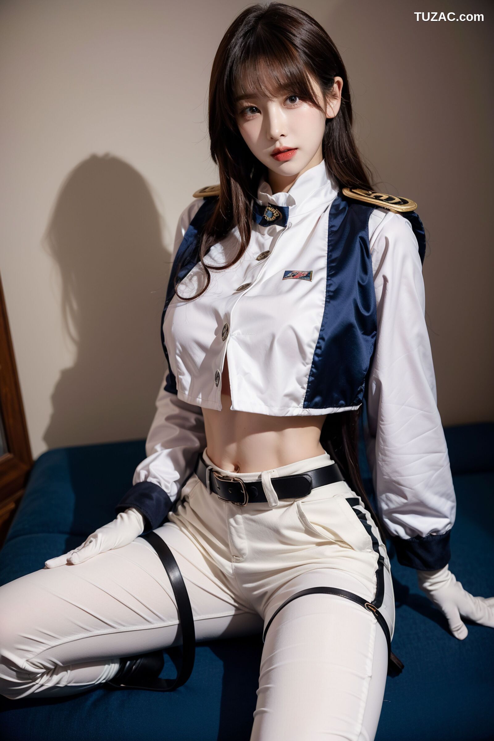 AI美女-拟实-女军官白色制服