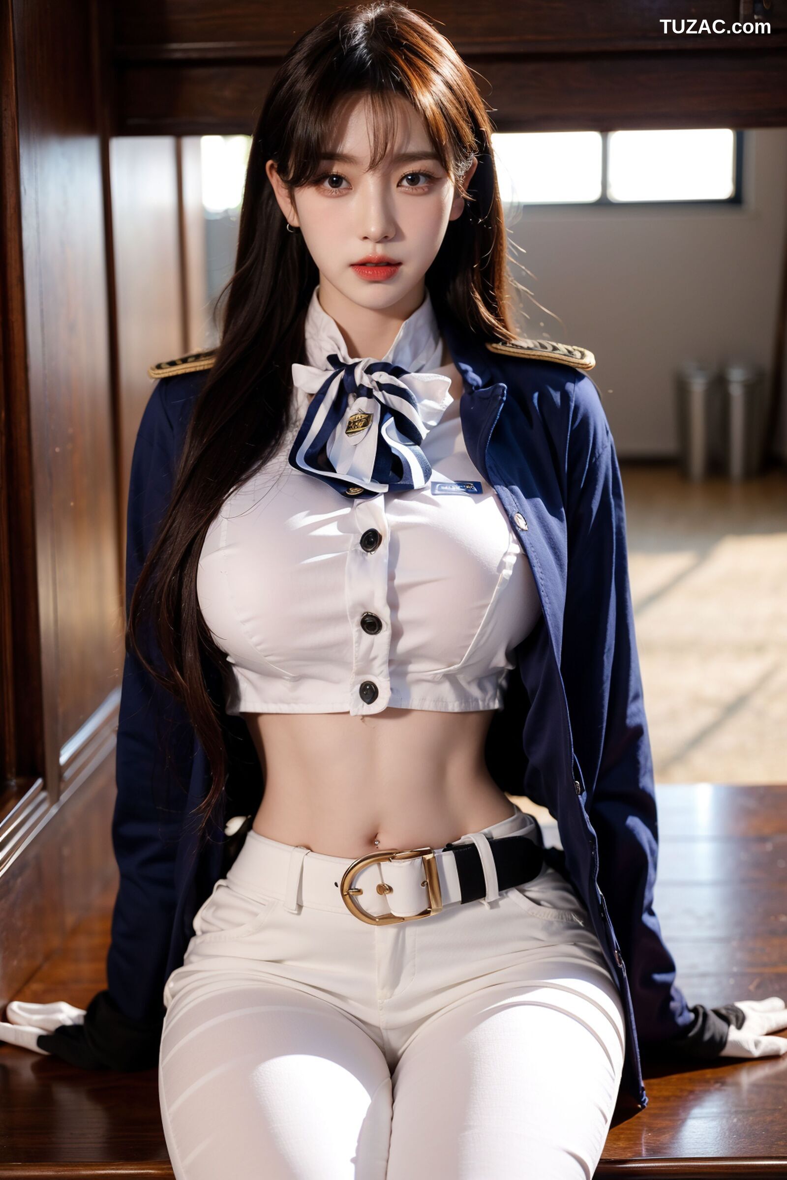 AI美女-拟实-女军官白色制服