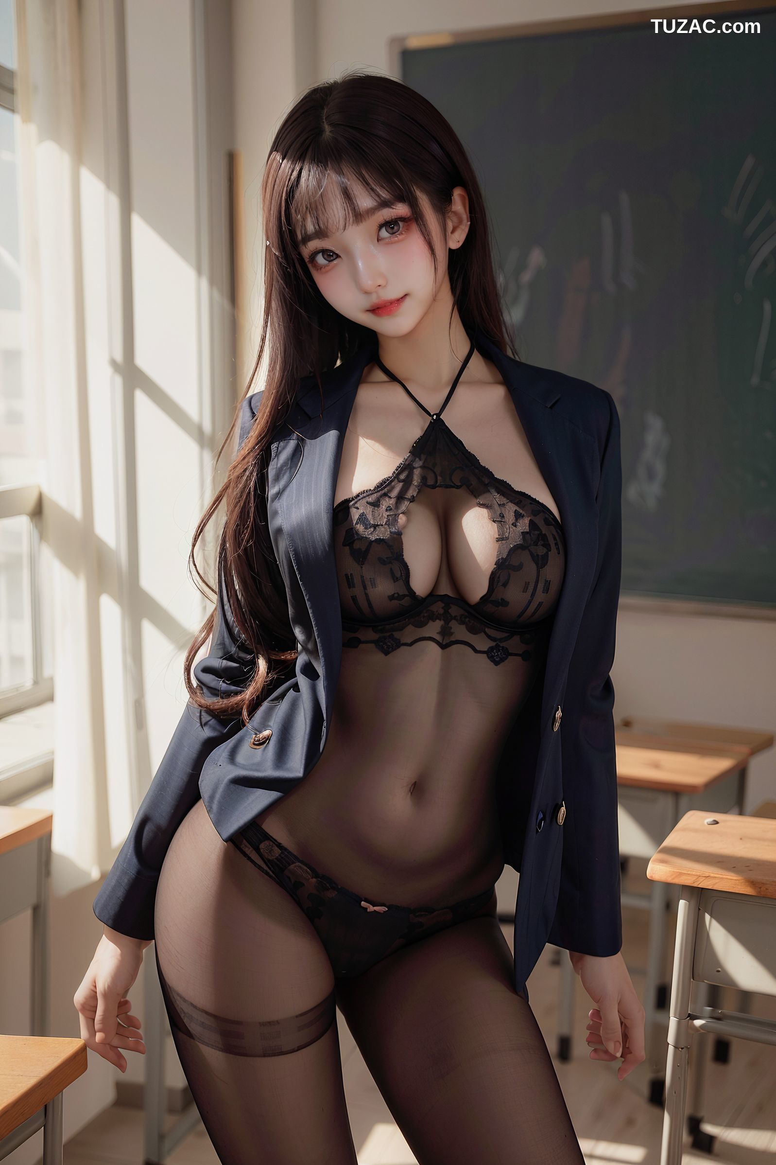 AI美女-拟实-女教师-黑蕾丝情趣服