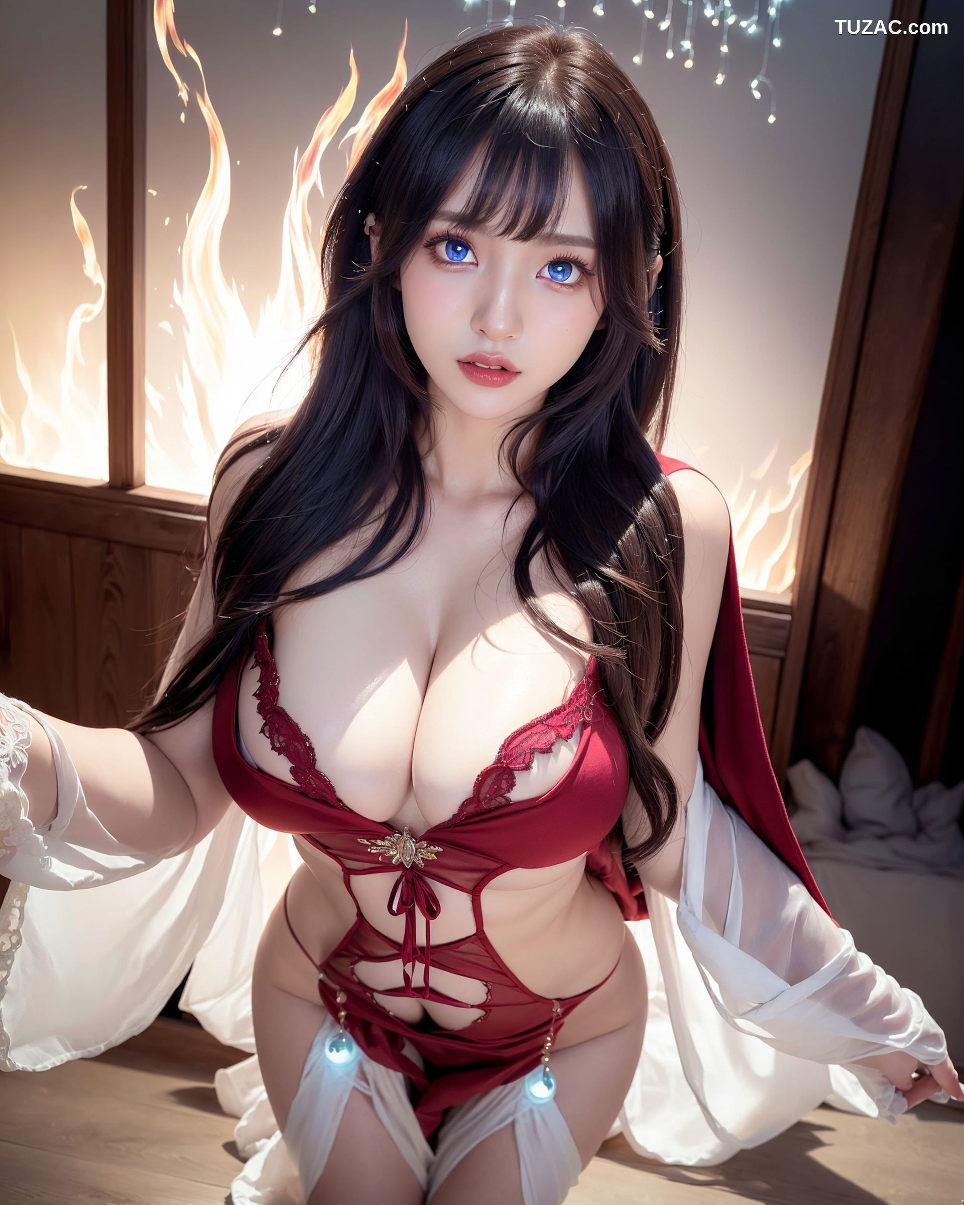 AI美女-拟实-女法师-红色内衣