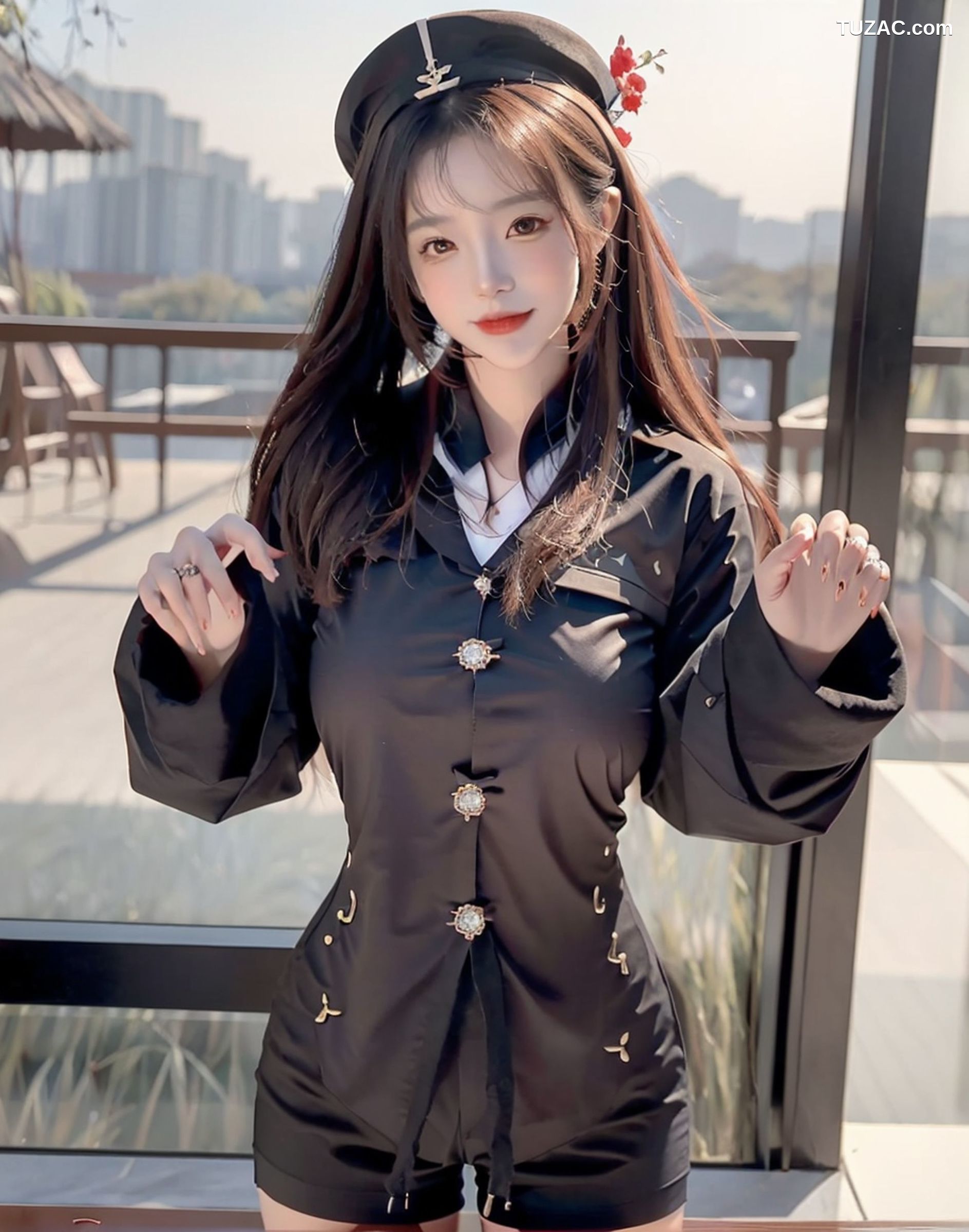 AI美女-拟实-姐妹花黑袍人群中露出