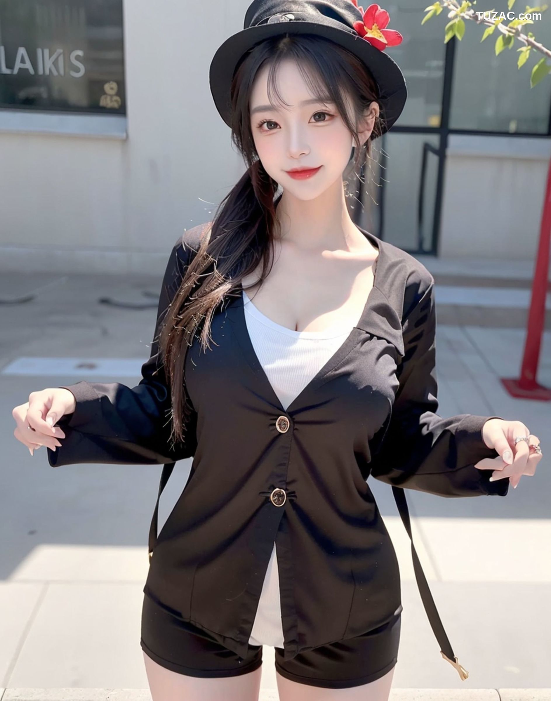 AI美女-拟实-姐妹花黑袍人群中露出