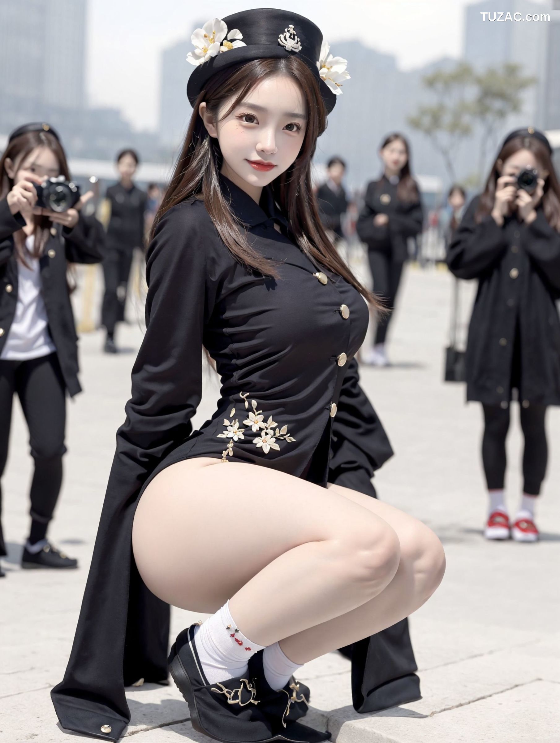 AI美女-拟实-姐妹花黑袍人群中露出