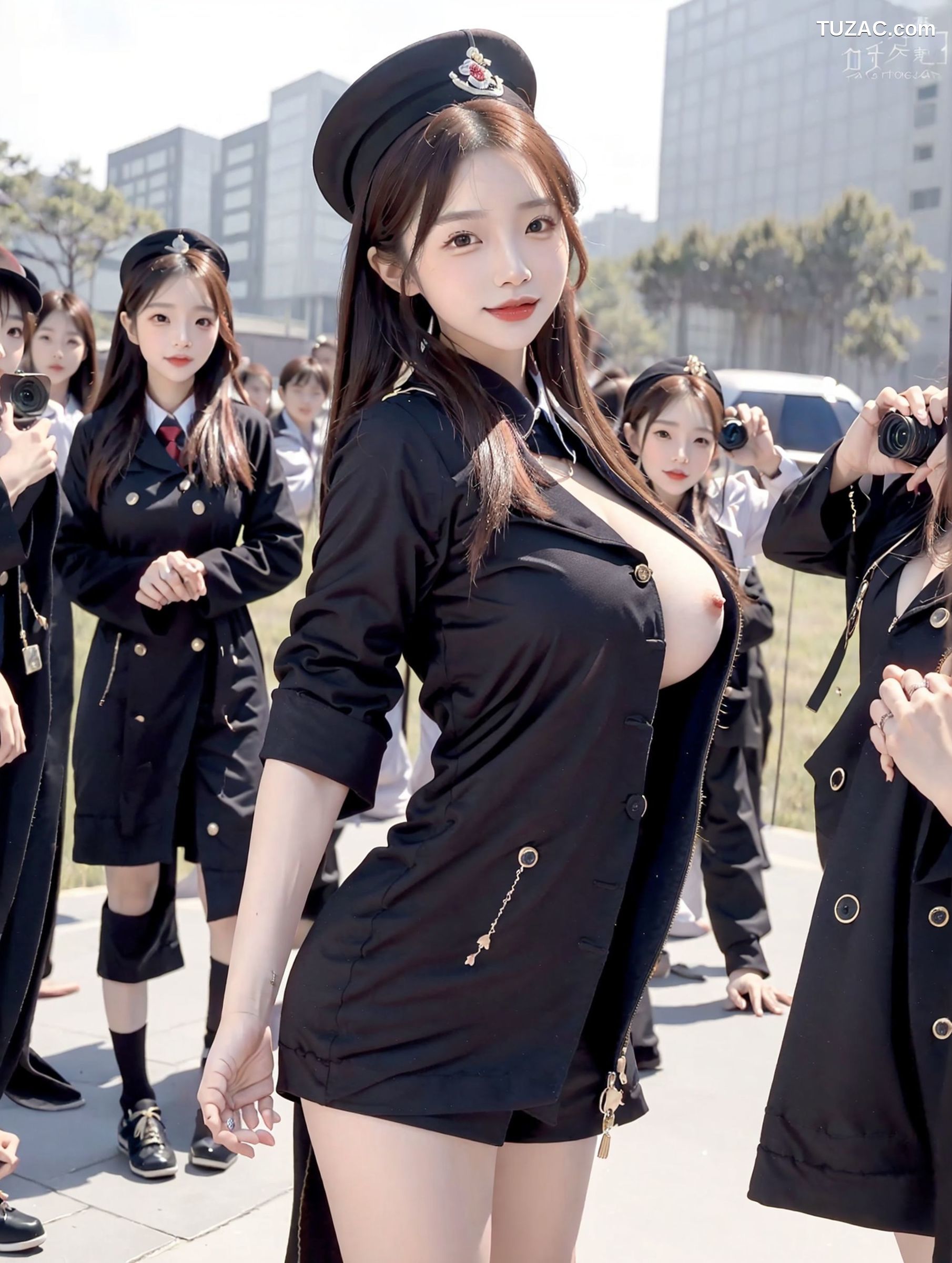 AI美女-拟实-姐妹花黑袍人群中露出