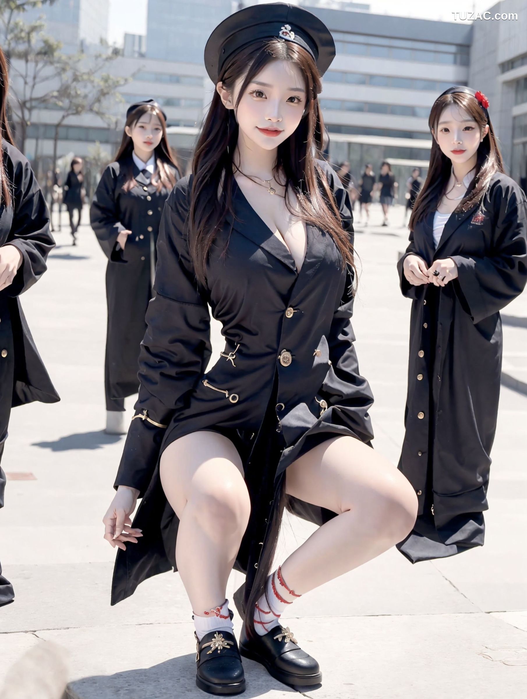 AI美女-拟实-姐妹花黑袍人群中露出