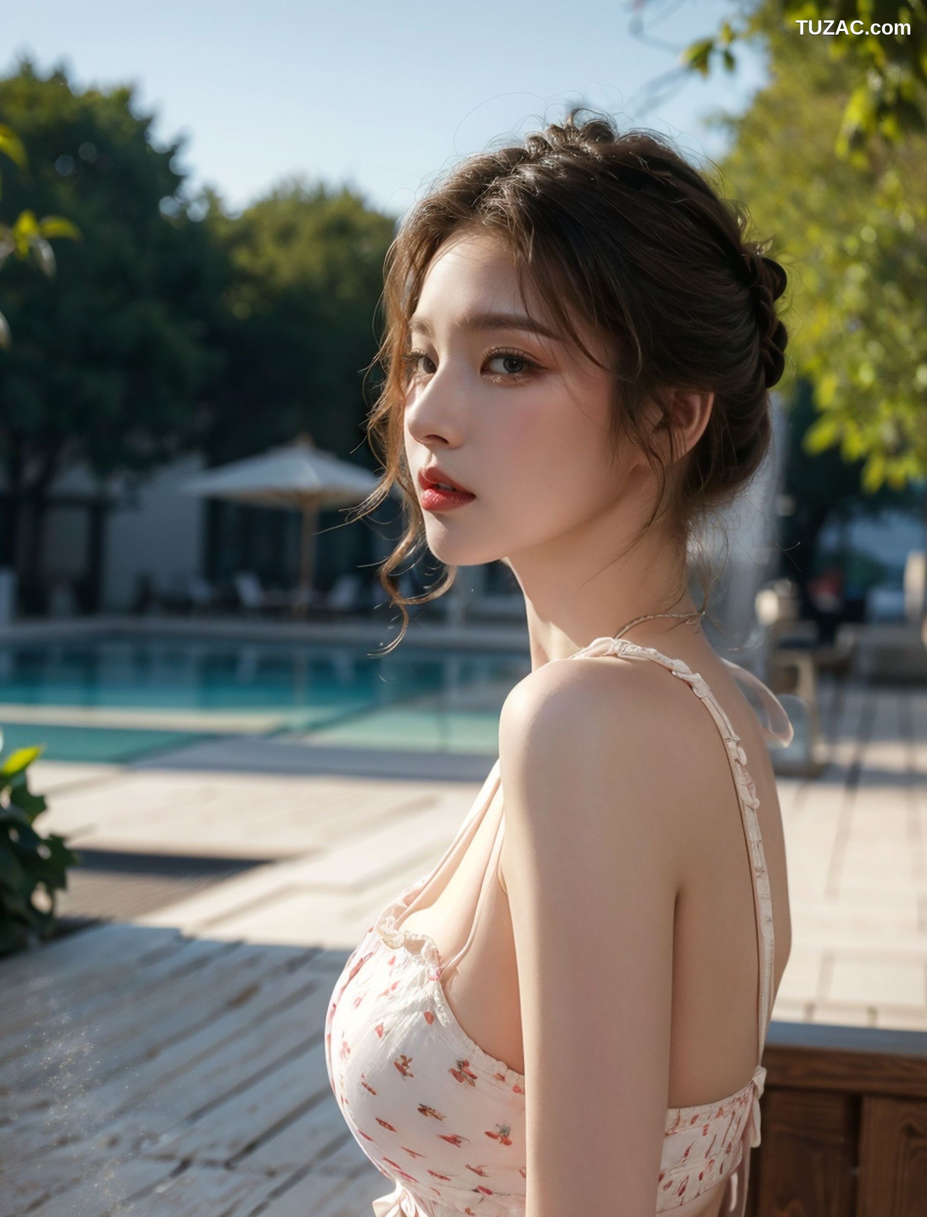 AI美女-拟实-居家风淡粉碎花睡衣-纯净版