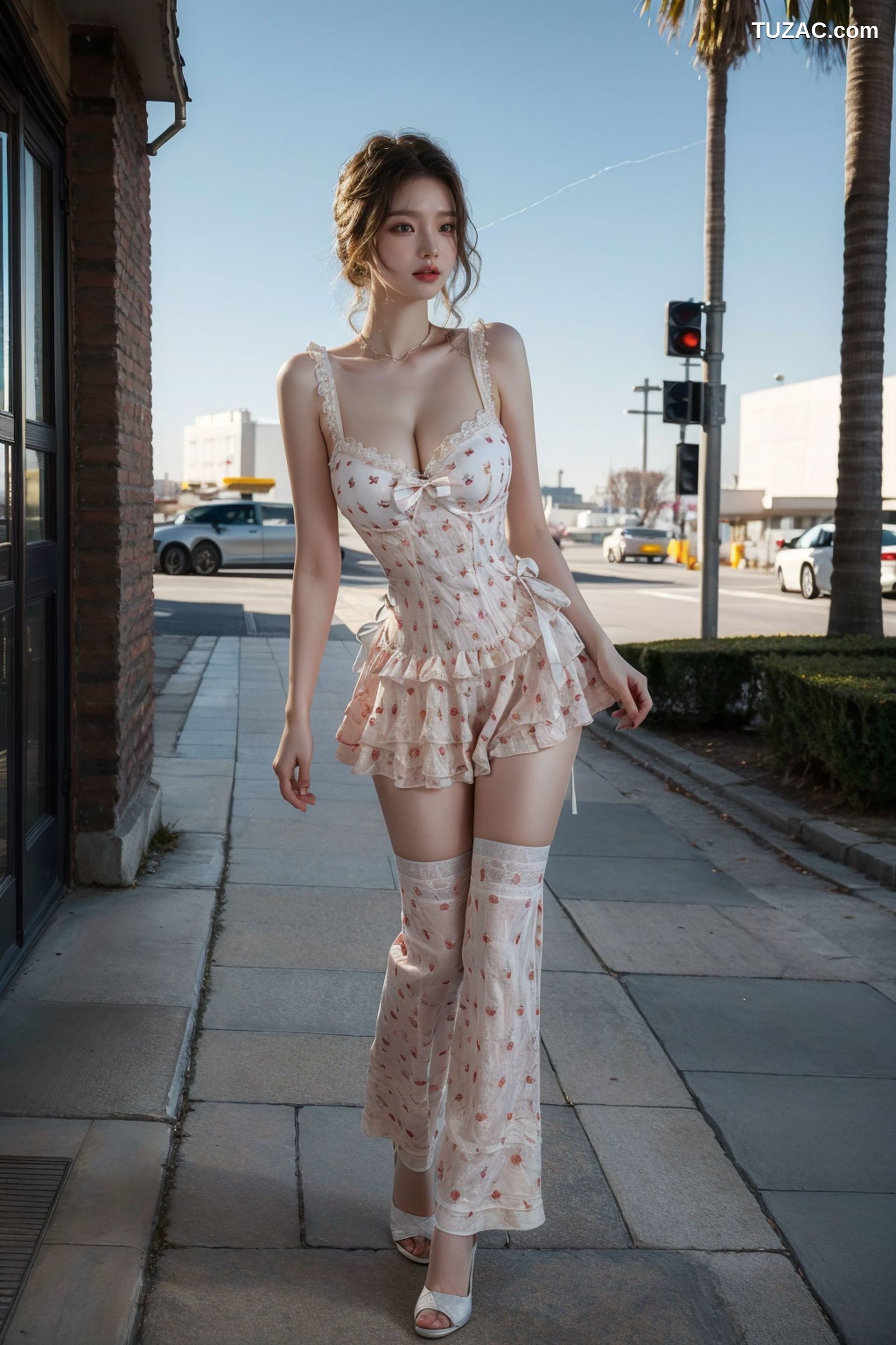 AI美女-拟实-居家风淡粉碎花睡衣-纯净版