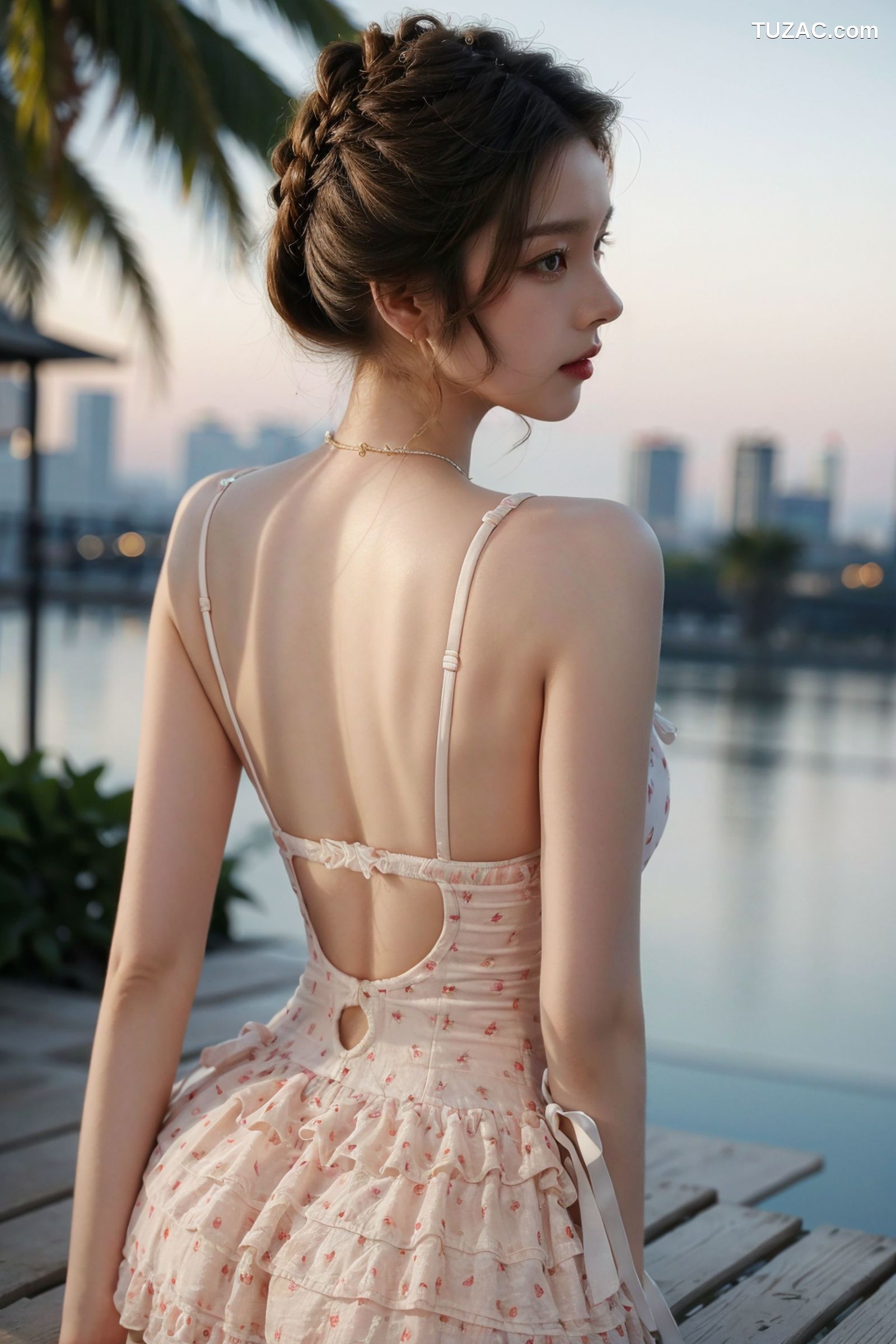 AI美女-拟实-居家风淡粉碎花睡衣-纯净版