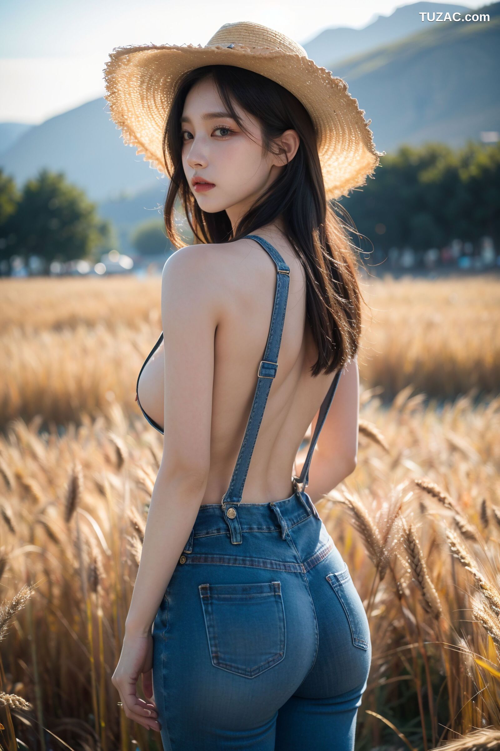 AI美女-拟实-戴草帽的牛仔女孩
