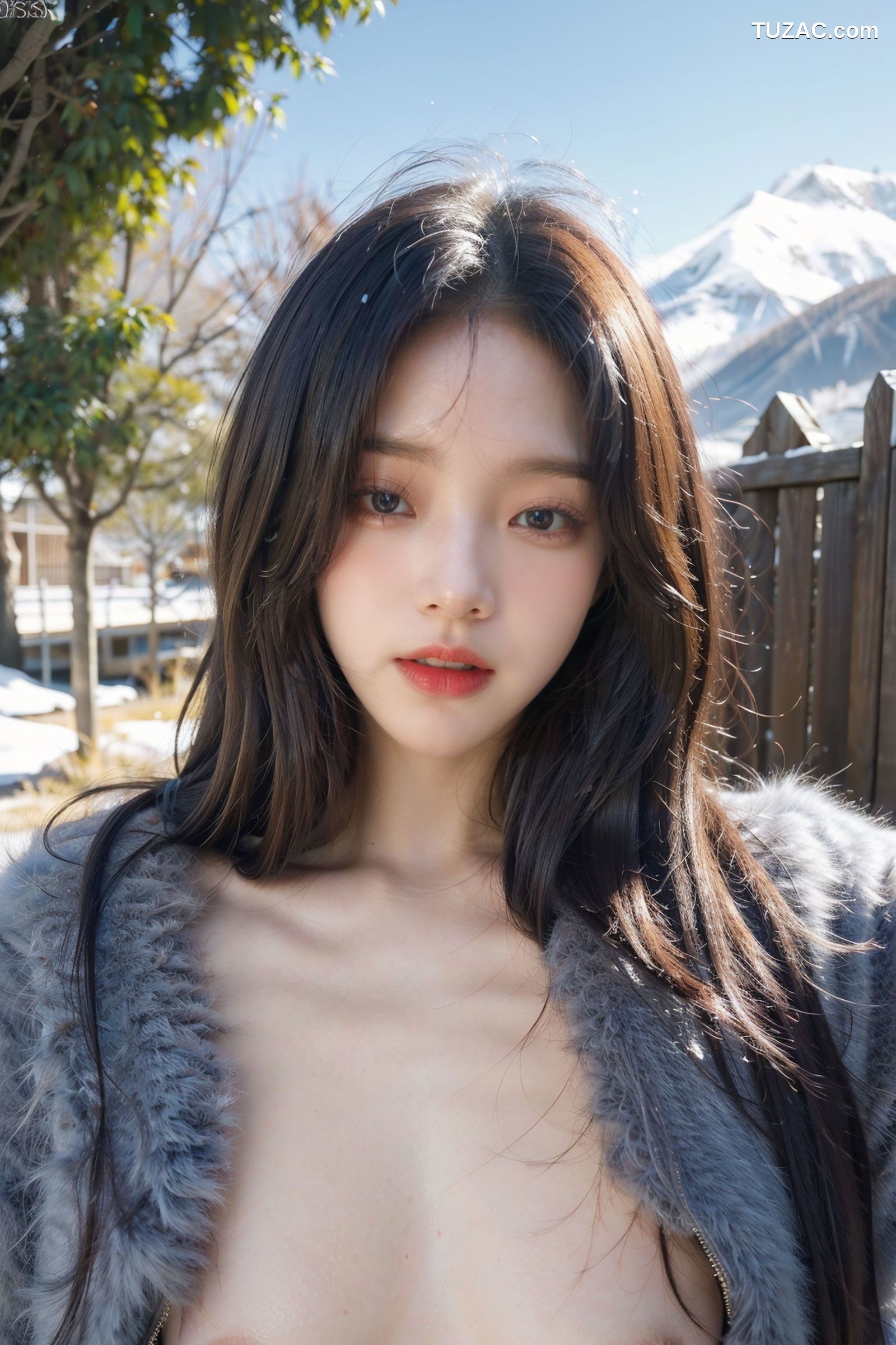 AI美女-拟实-户外场景-雪地上的美丽裸体