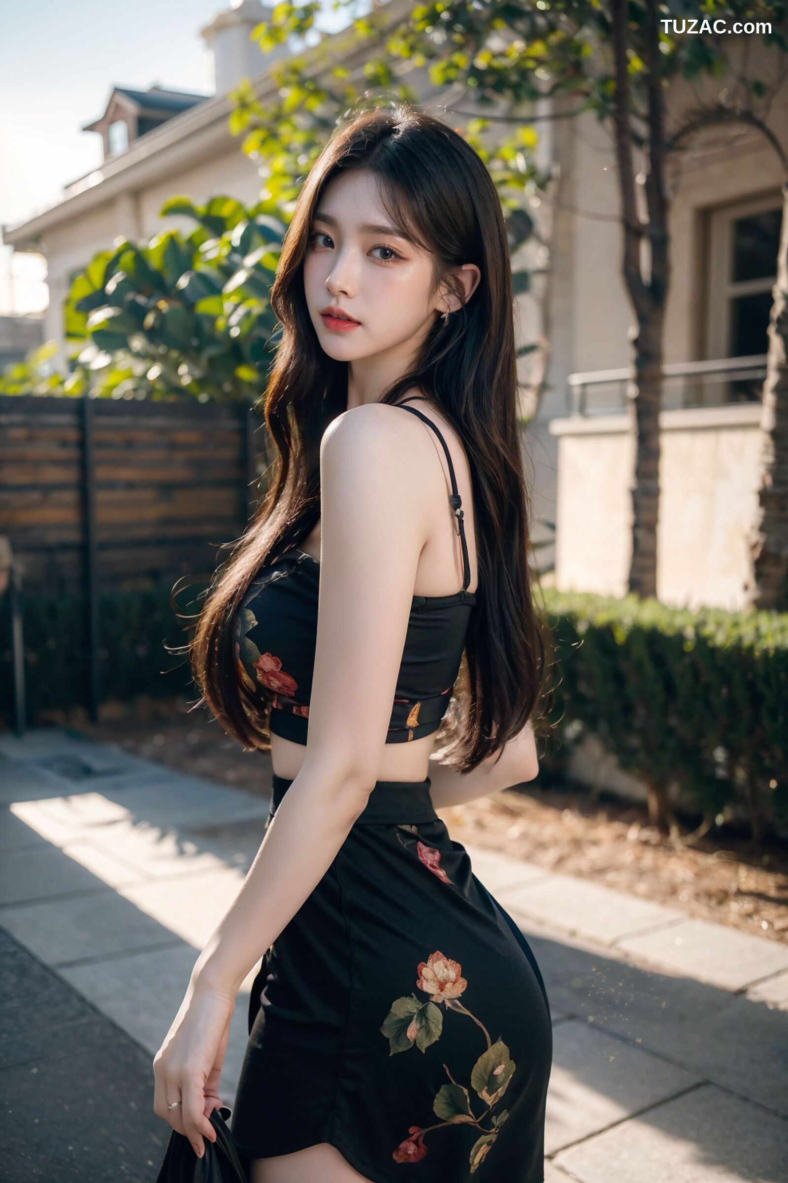 AI美女-拟实-抹胸黑短裙美女街拍