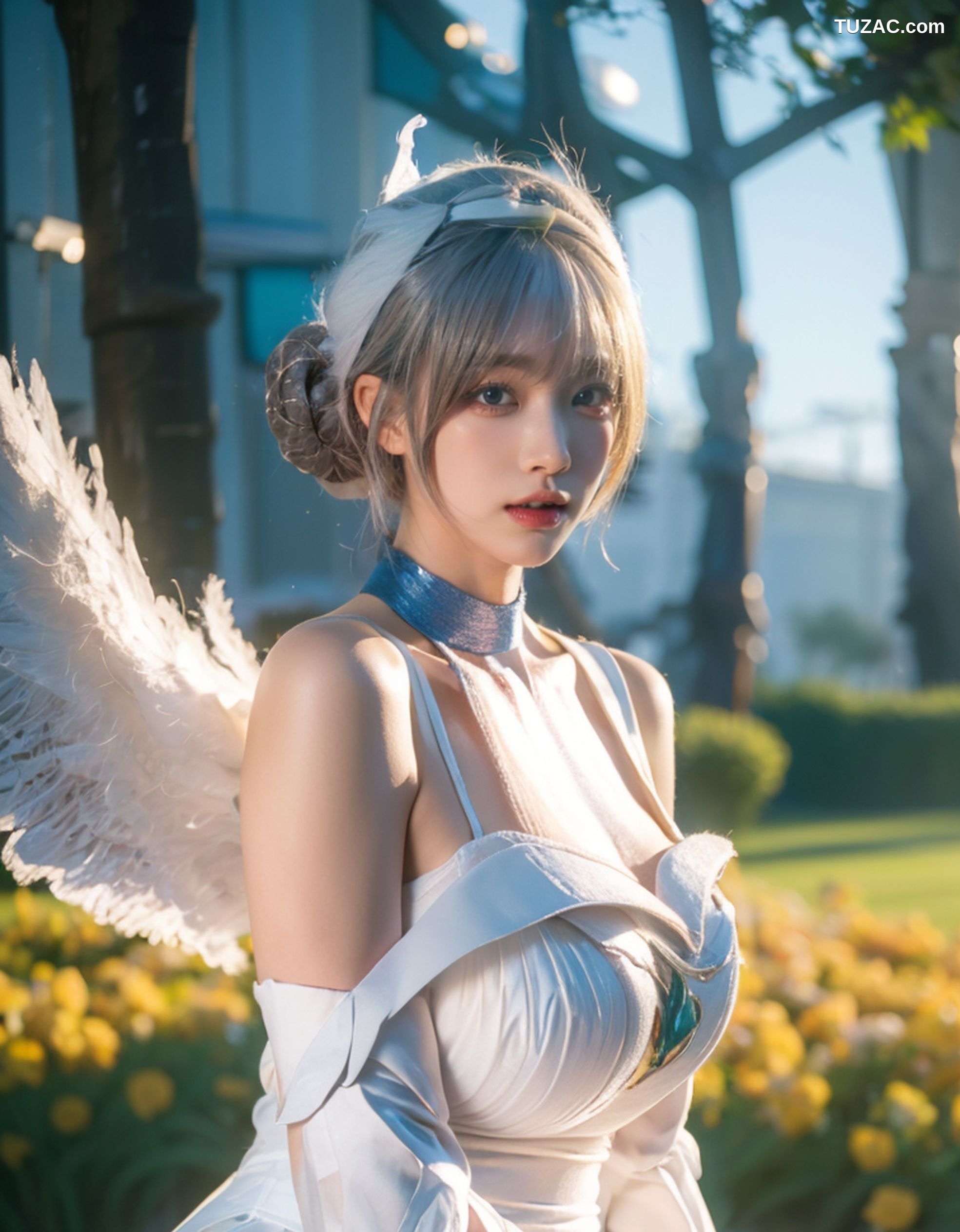 AI美女-拟实-挥着翅膀的天使-公园户外