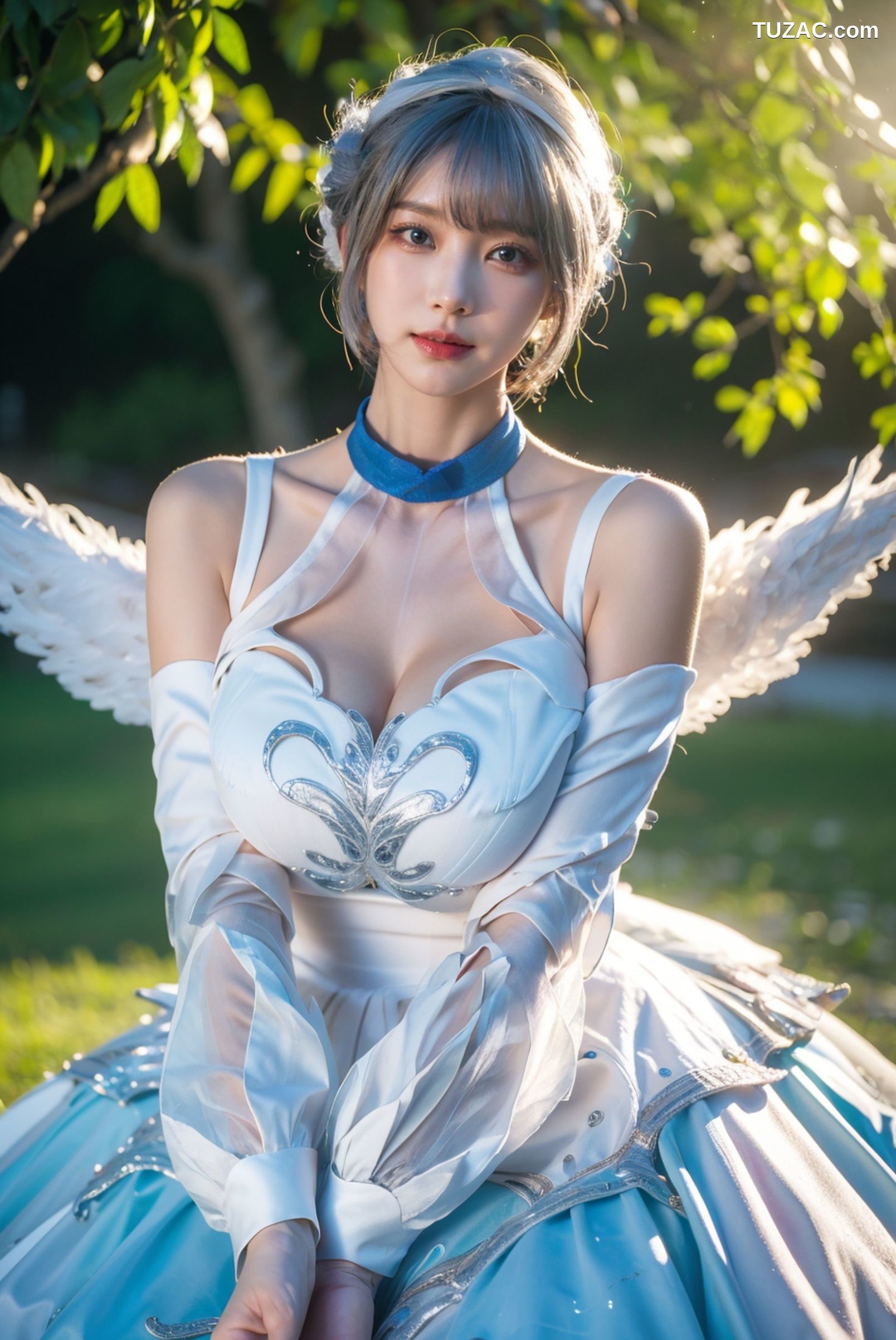 AI美女-拟实-挥着翅膀的天使-公园户外