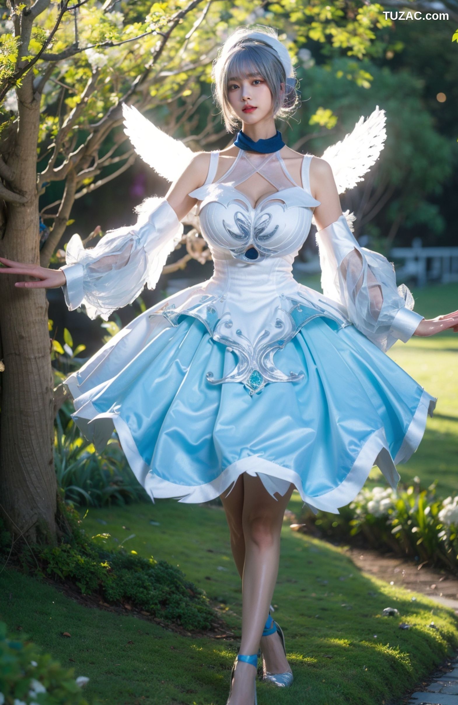AI美女-拟实-挥着翅膀的天使-公园户外