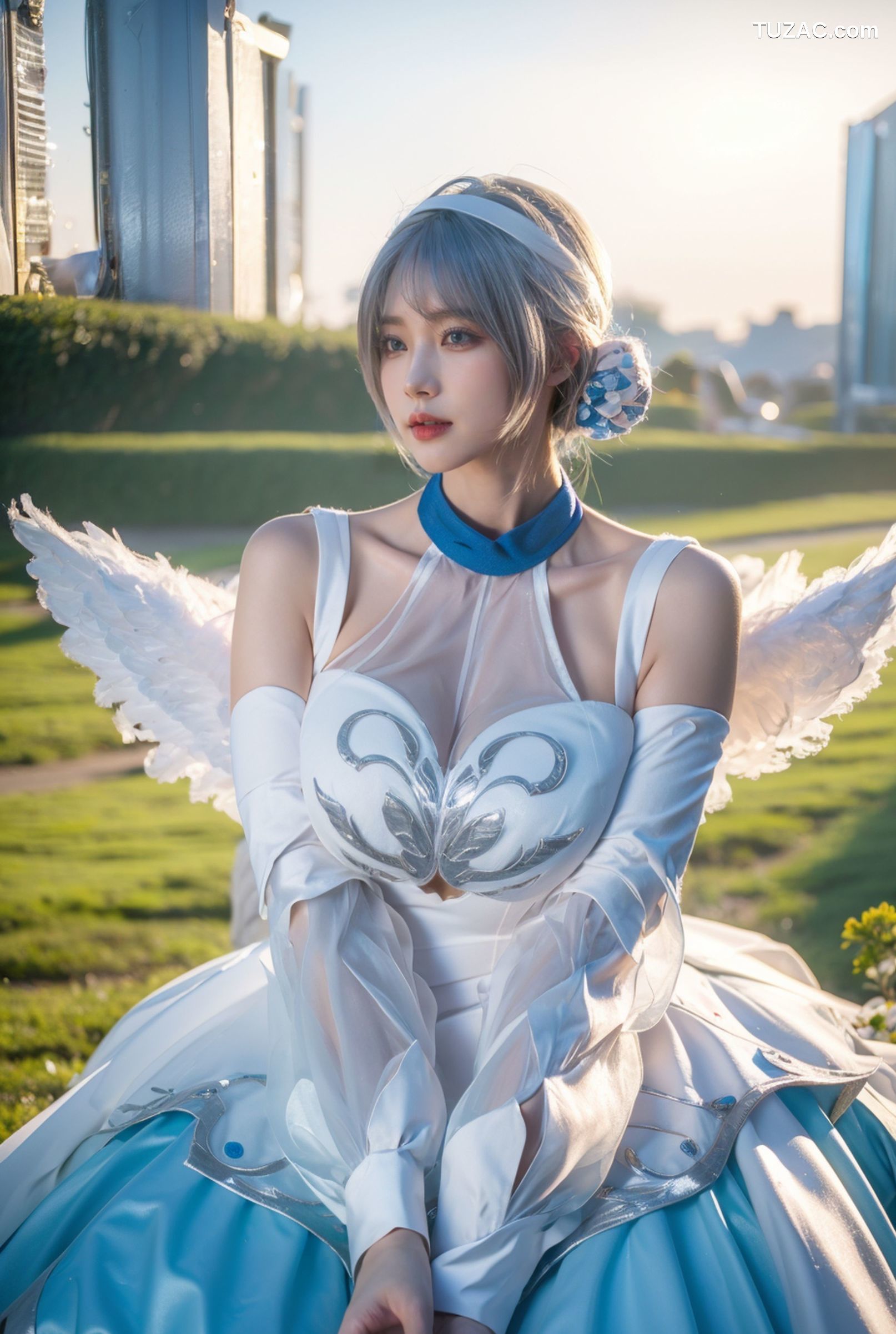 AI美女-拟实-挥着翅膀的天使-公园户外