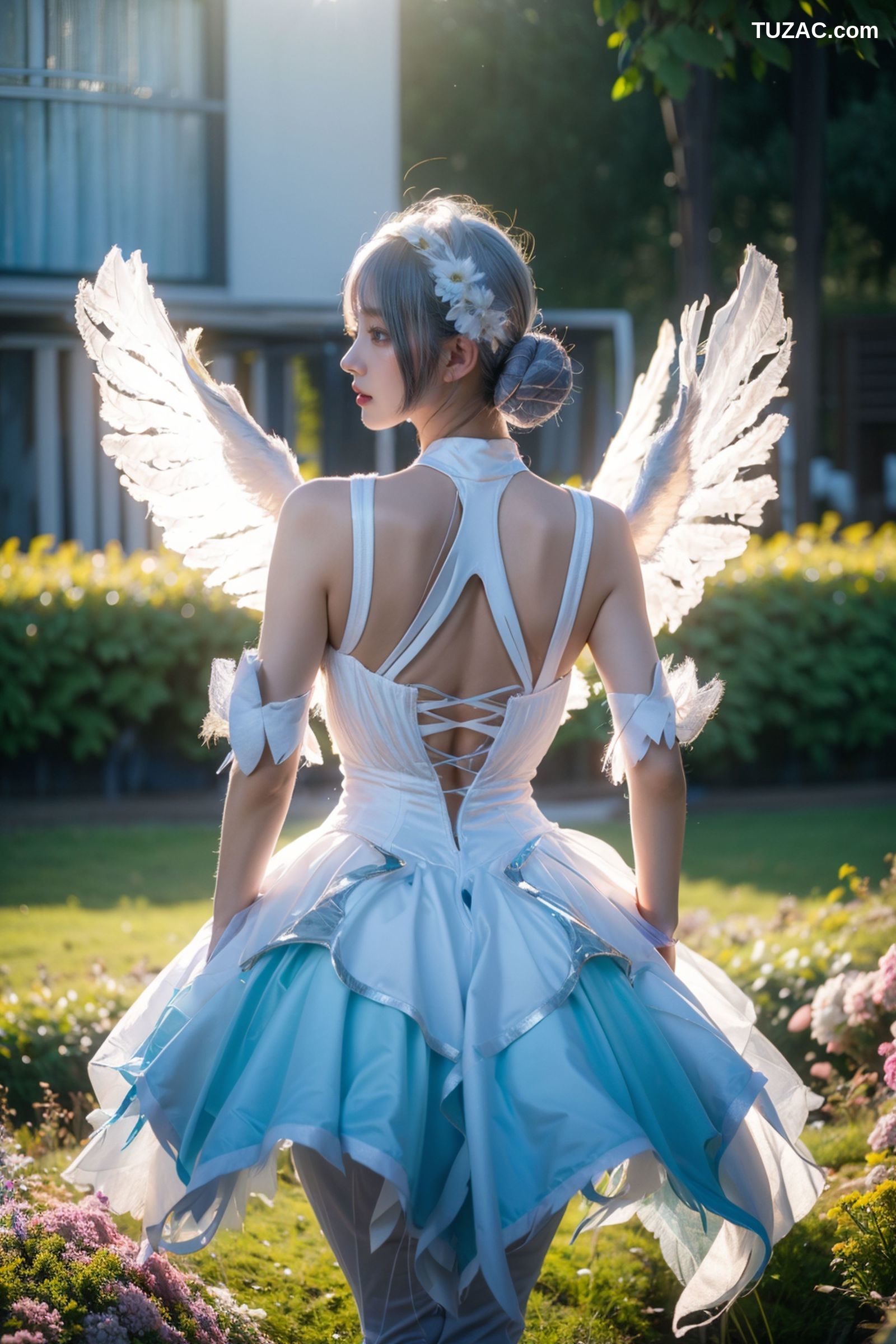 AI美女-拟实-挥着翅膀的天使-公园户外