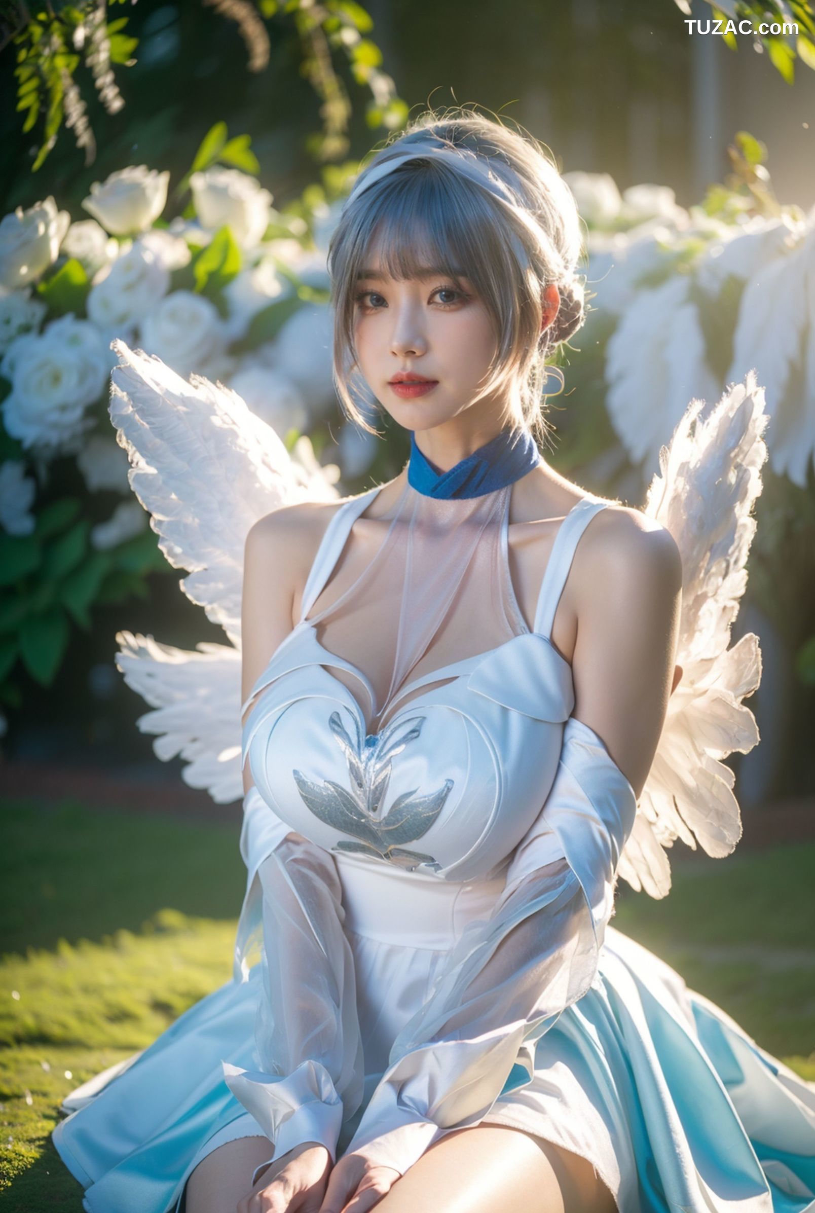 AI美女-拟实-挥着翅膀的天使-公园户外