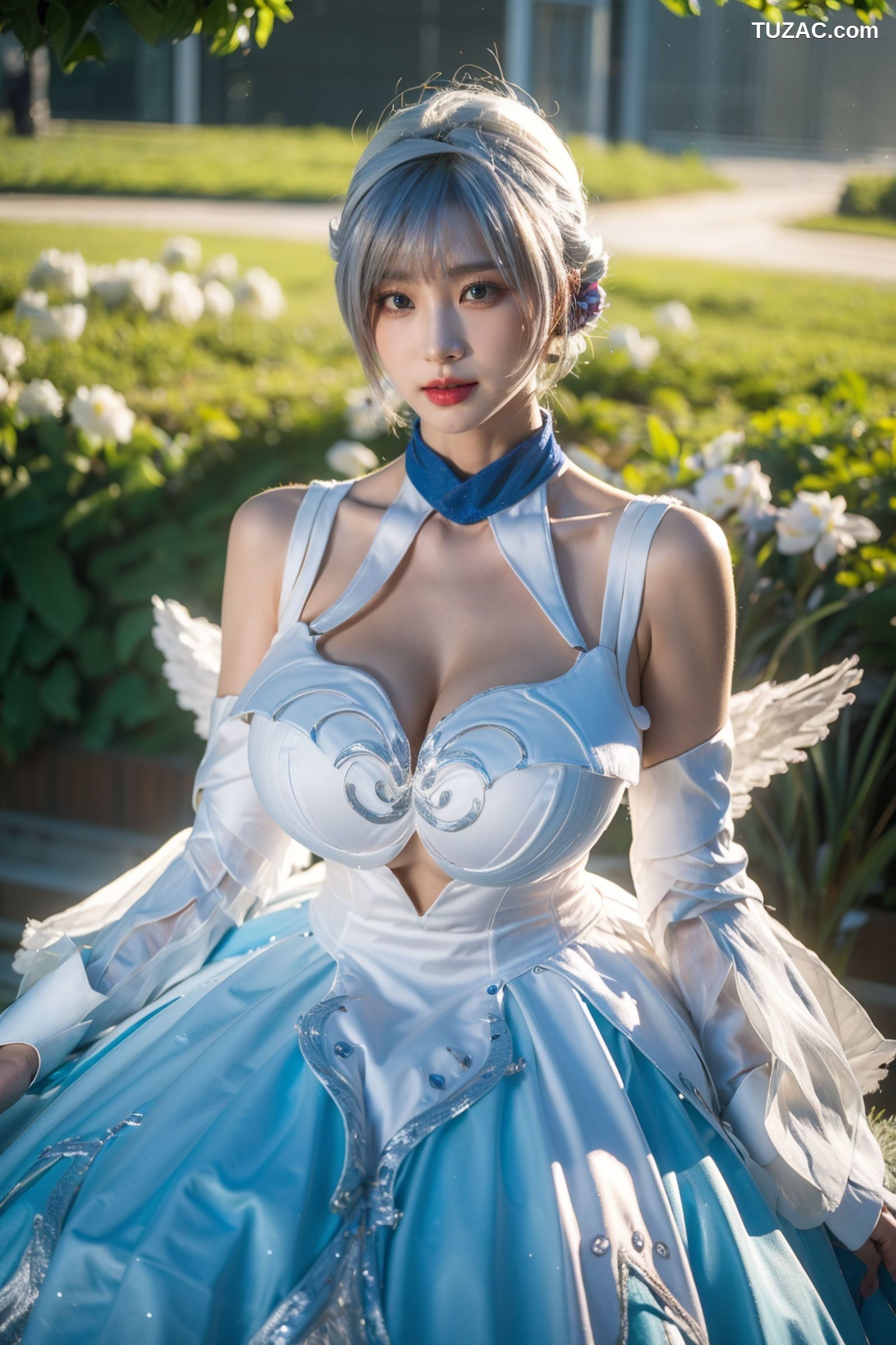 AI美女-拟实-挥着翅膀的天使-公园户外