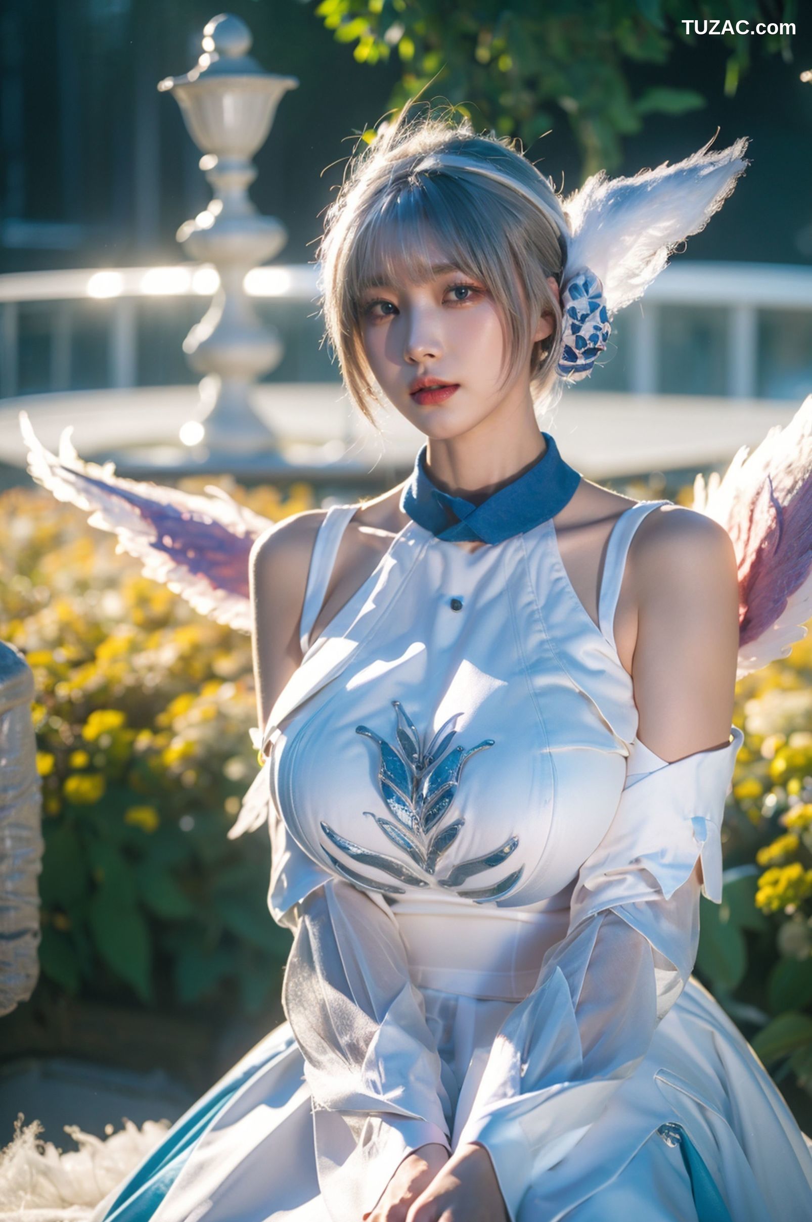 AI美女-拟实-挥着翅膀的天使-公园户外