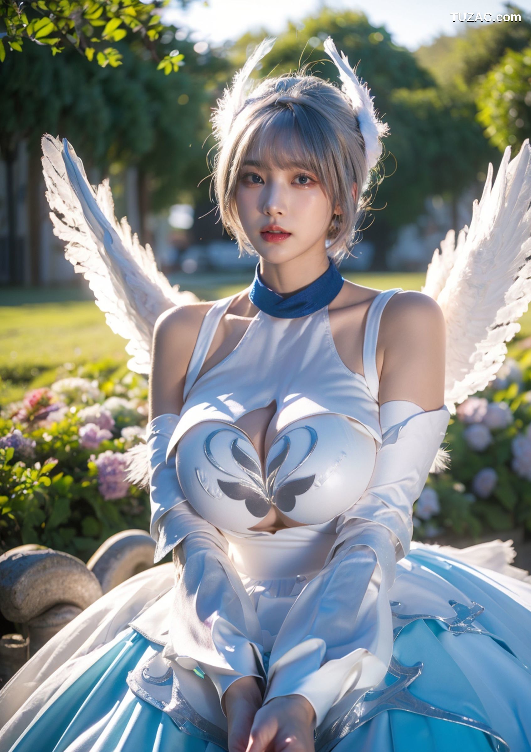 AI美女-拟实-挥着翅膀的天使-公园户外