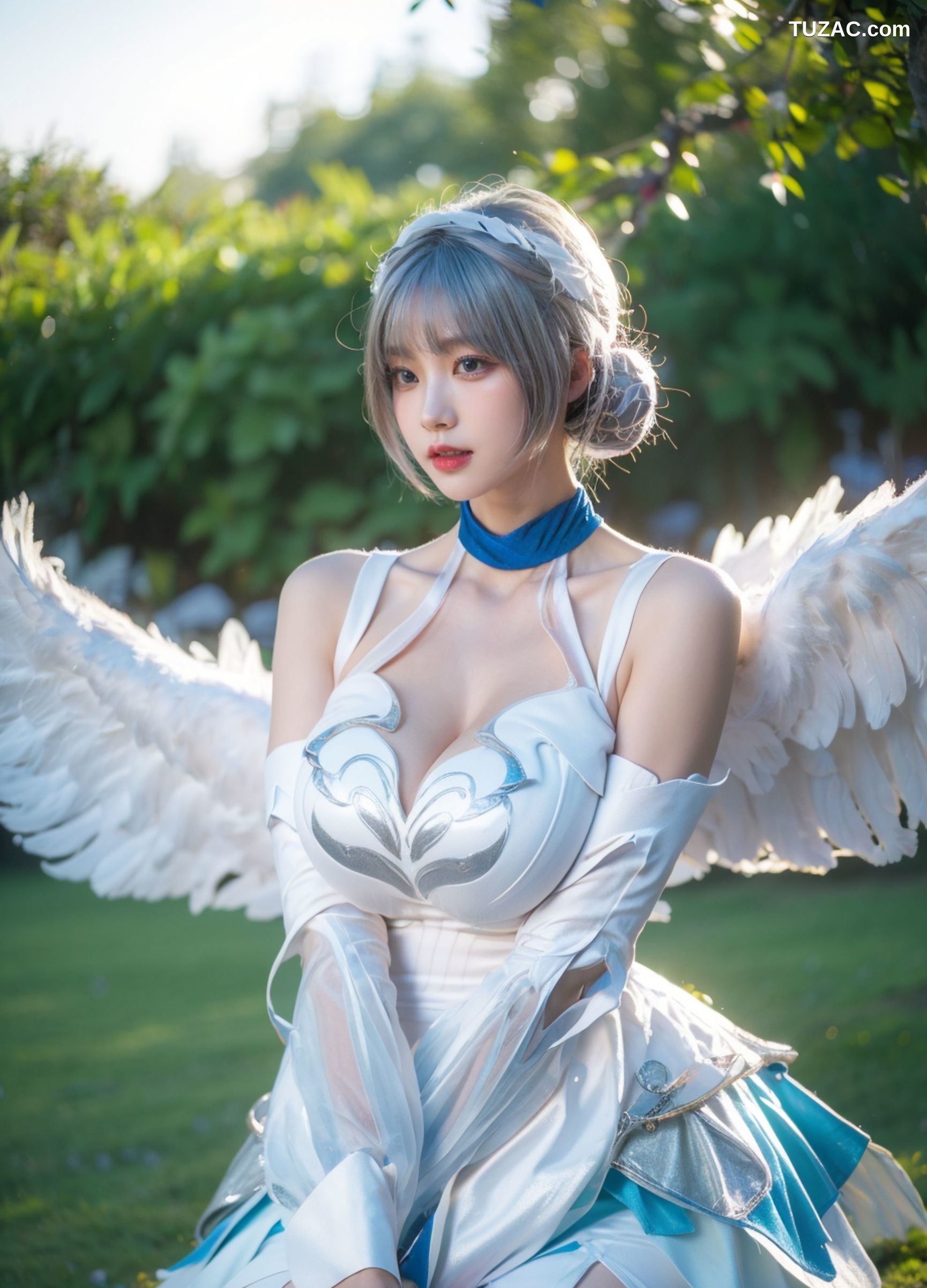 AI美女-拟实-挥着翅膀的天使-公园户外