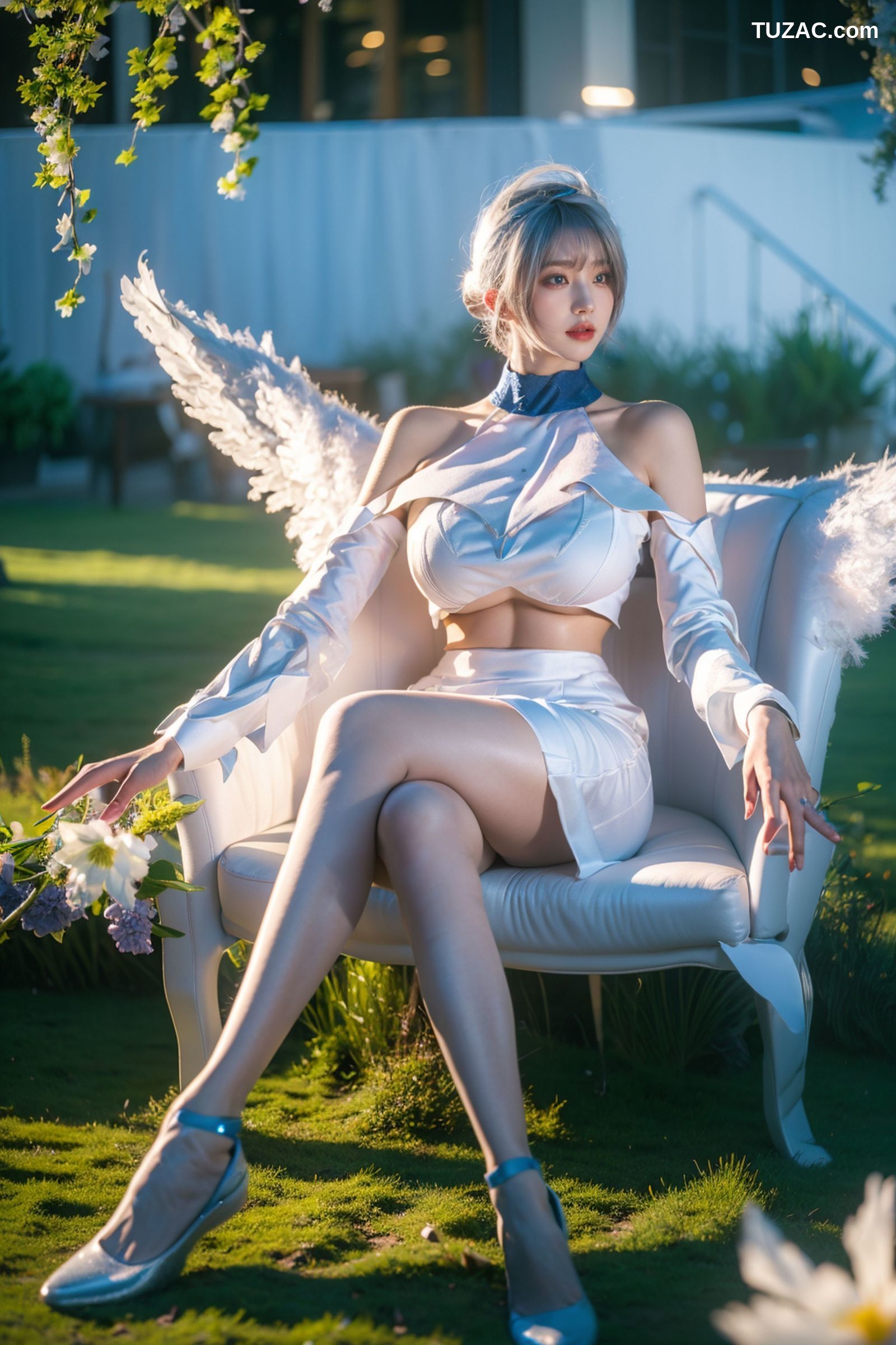 AI美女-拟实-挥着翅膀的天使-公园户外