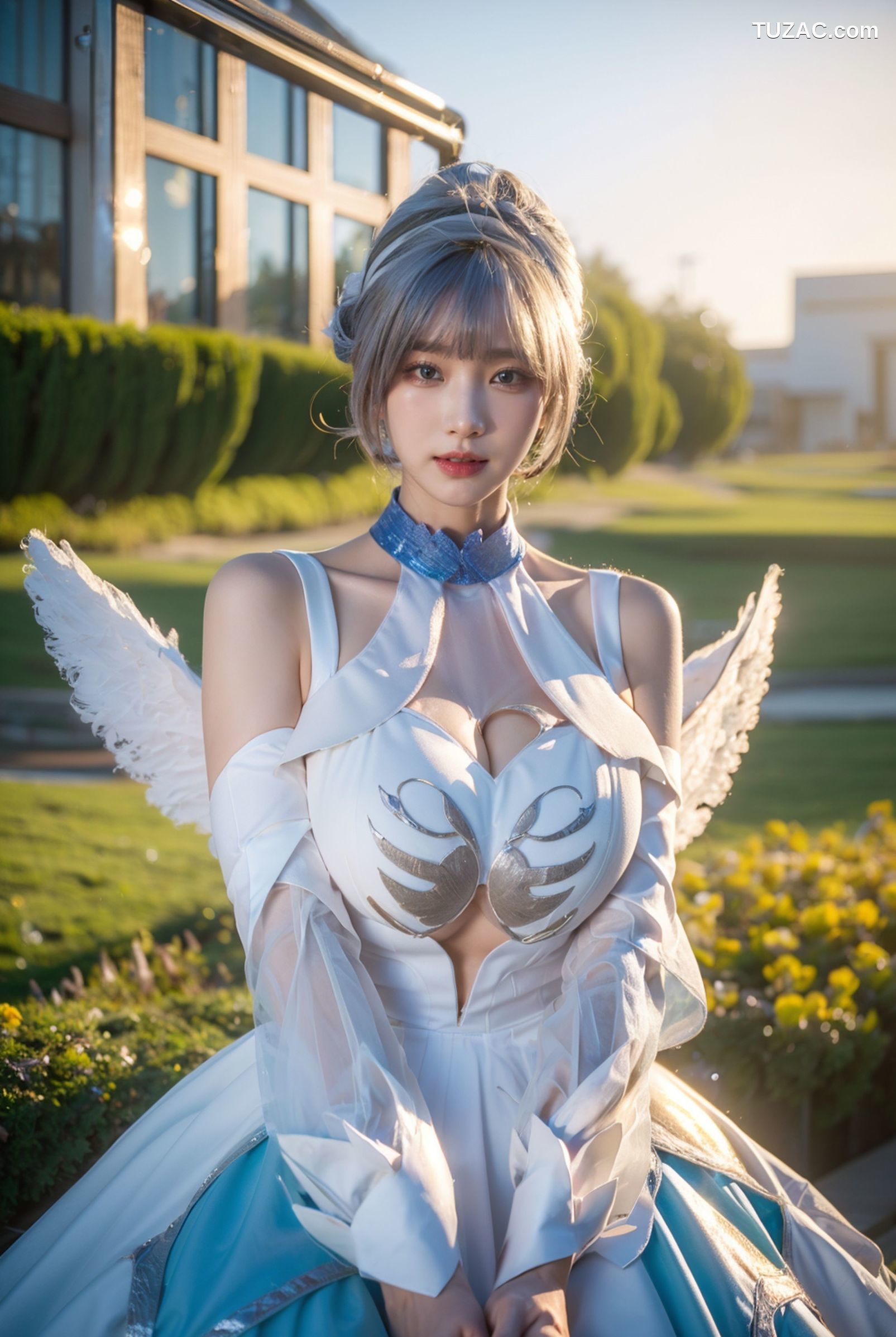 AI美女-拟实-挥着翅膀的天使-公园户外