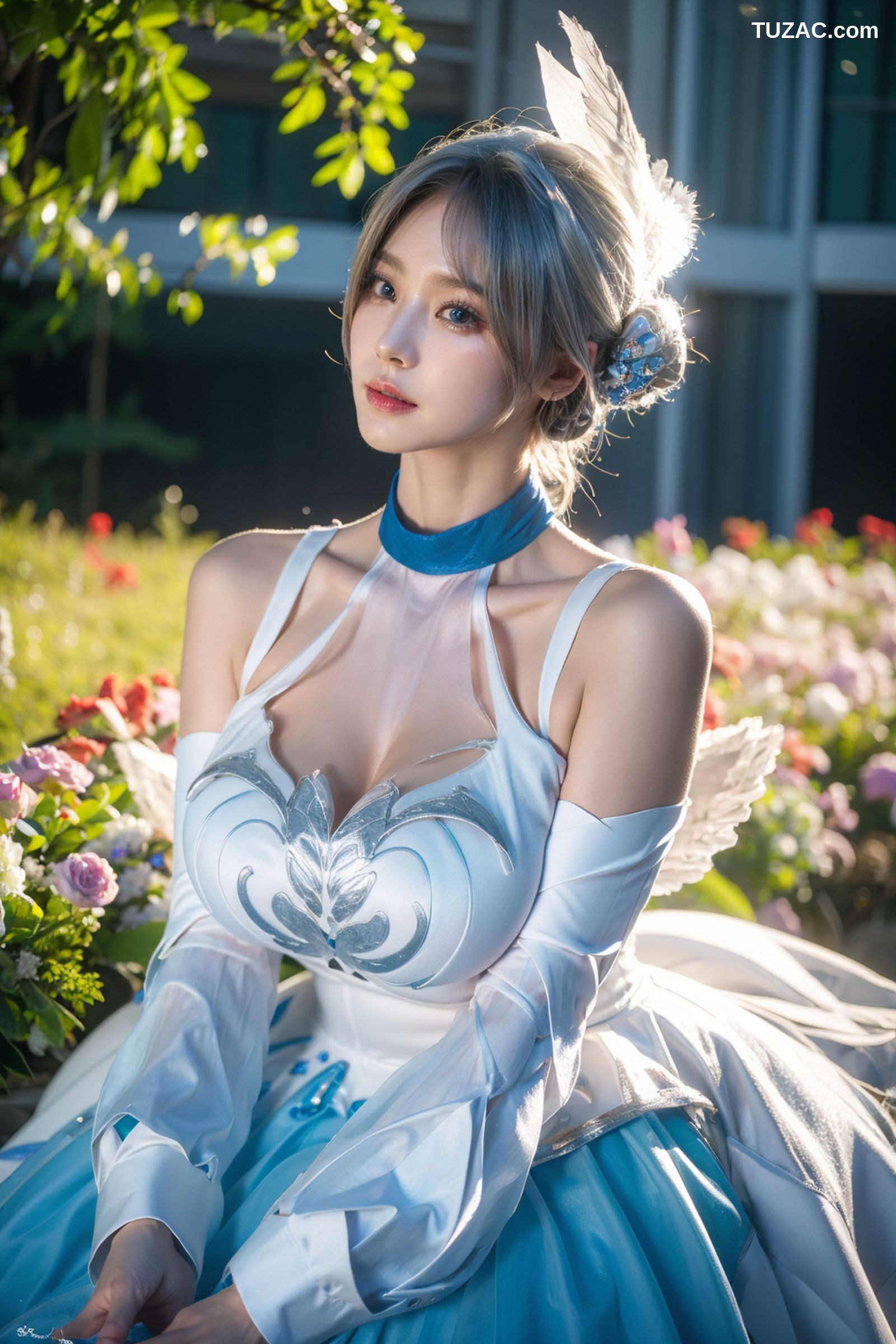 AI美女-拟实-挥着翅膀的天使-公园户外