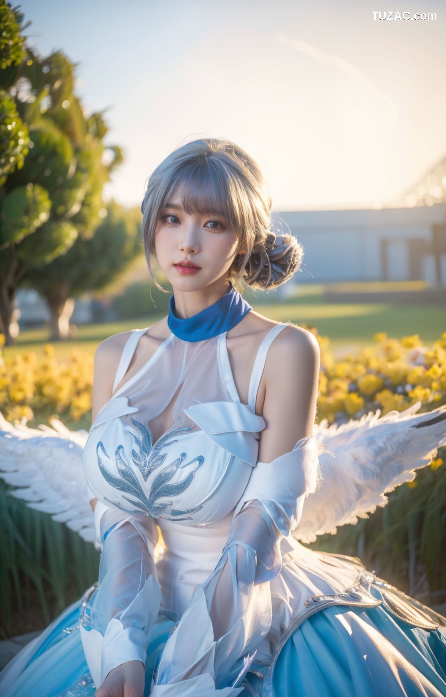 AI美女-拟实-挥着翅膀的天使-公园户外