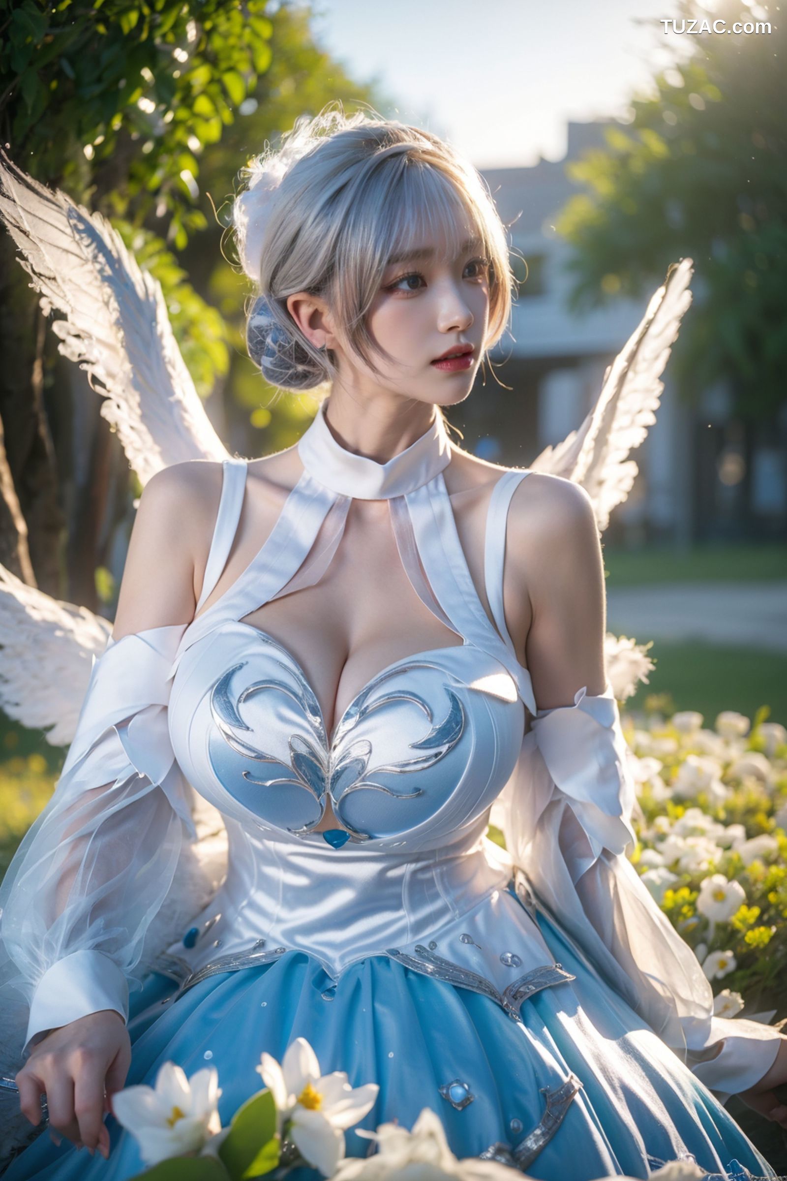 AI美女-拟实-挥着翅膀的天使-公园户外