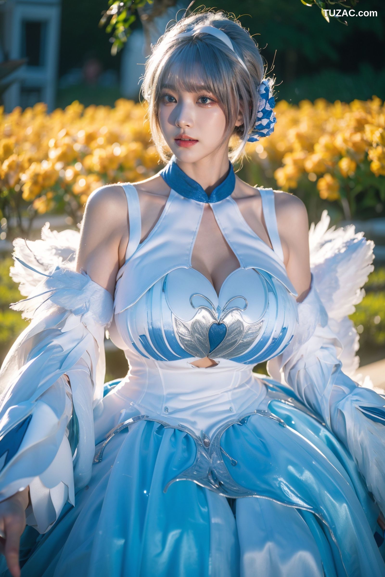 AI美女-拟实-挥着翅膀的天使-公园户外