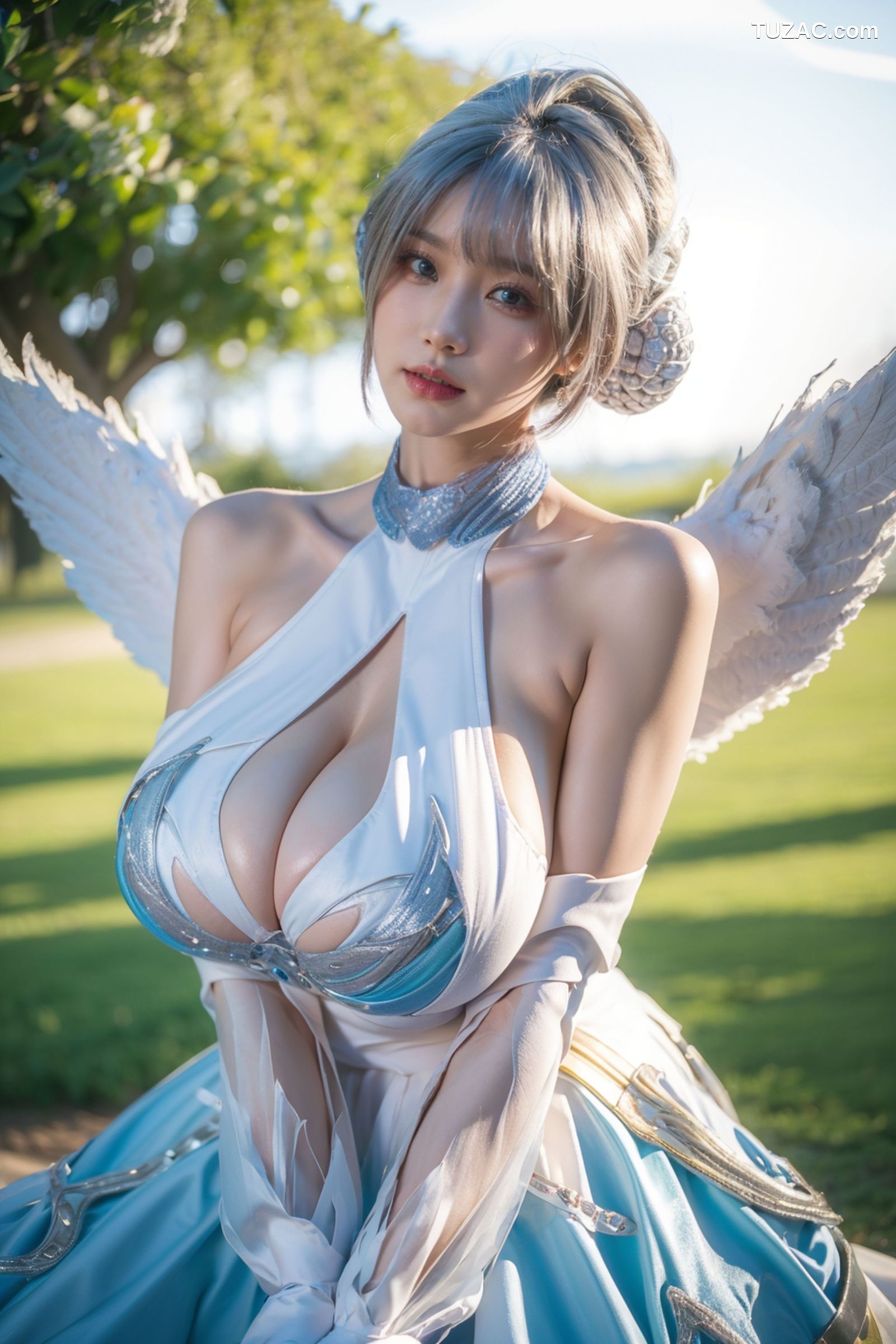 AI美女-拟实-挥着翅膀的天使-公园户外