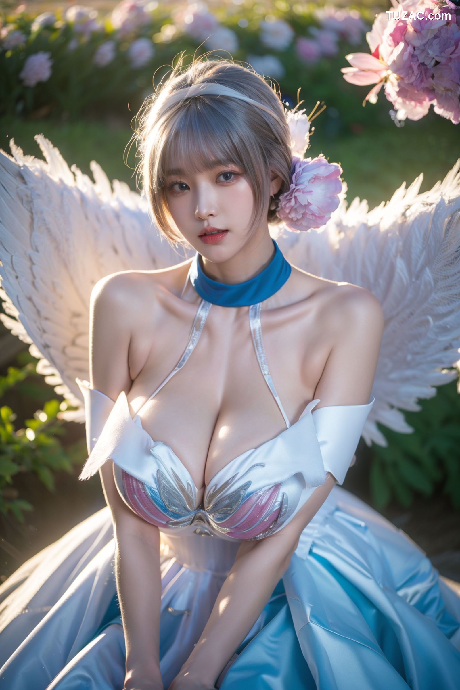 AI美女-拟实-挥着翅膀的天使-公园户外