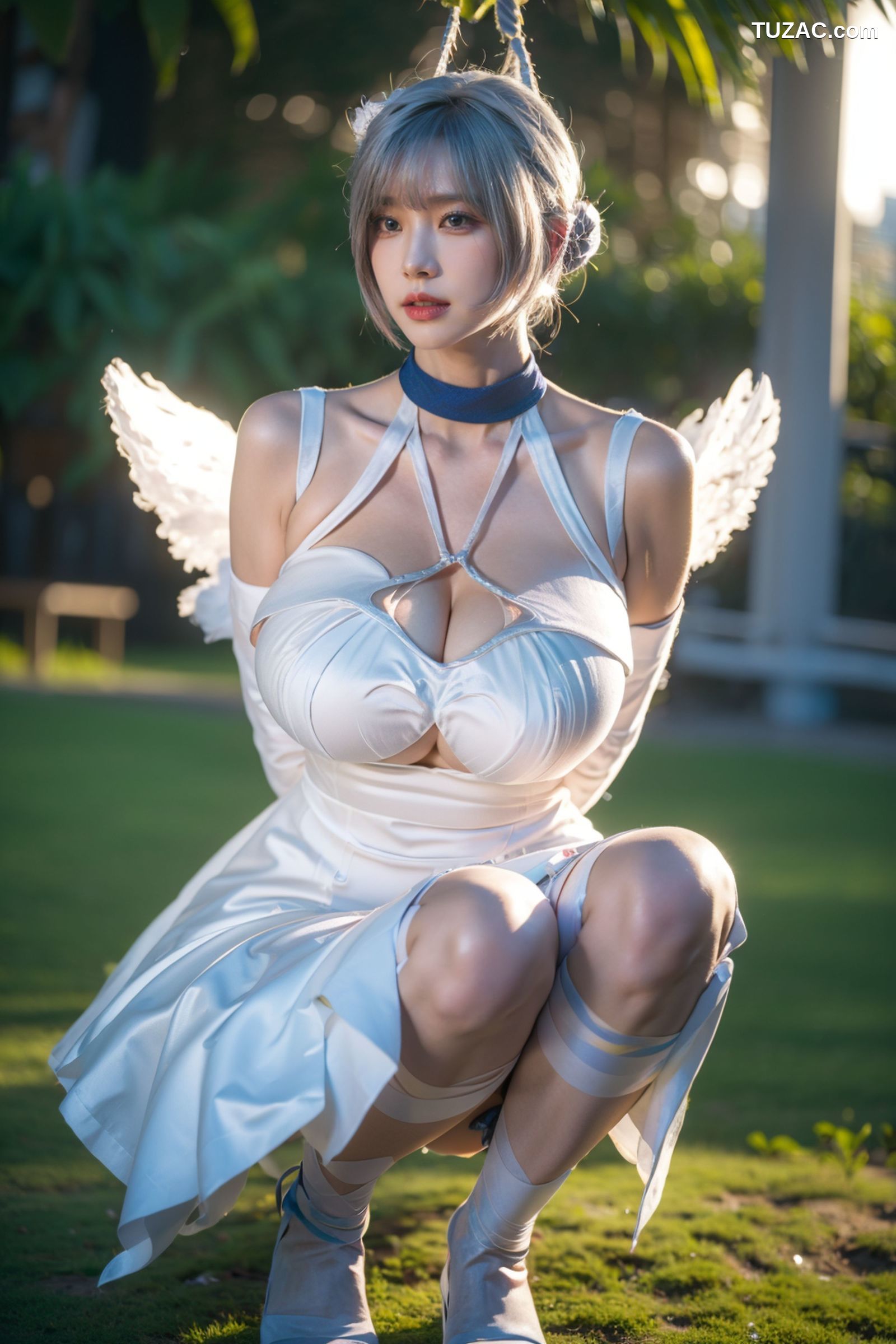 AI美女-拟实-挥着翅膀的天使-公园户外