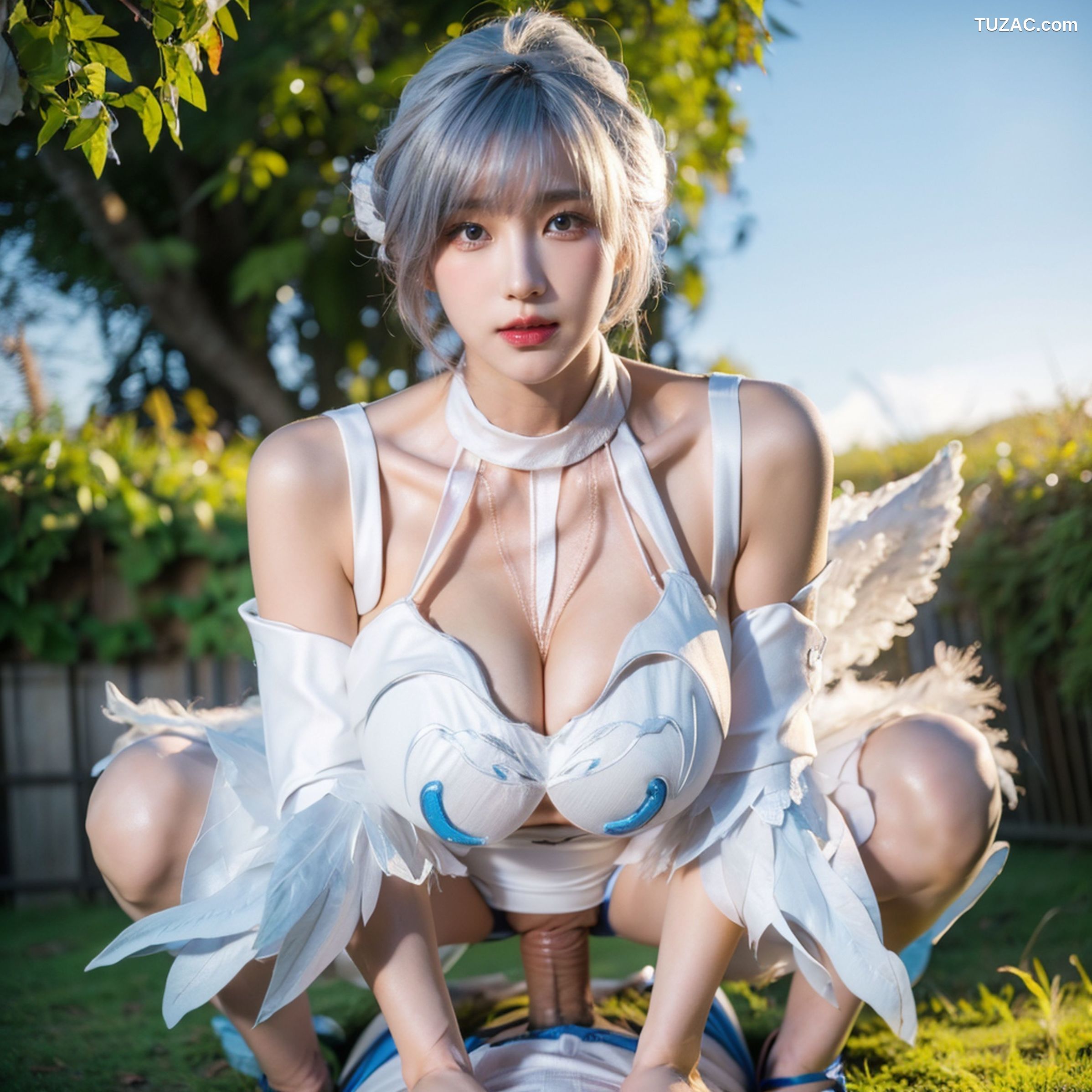 AI美女-拟实-挥着翅膀的天使-公园户外