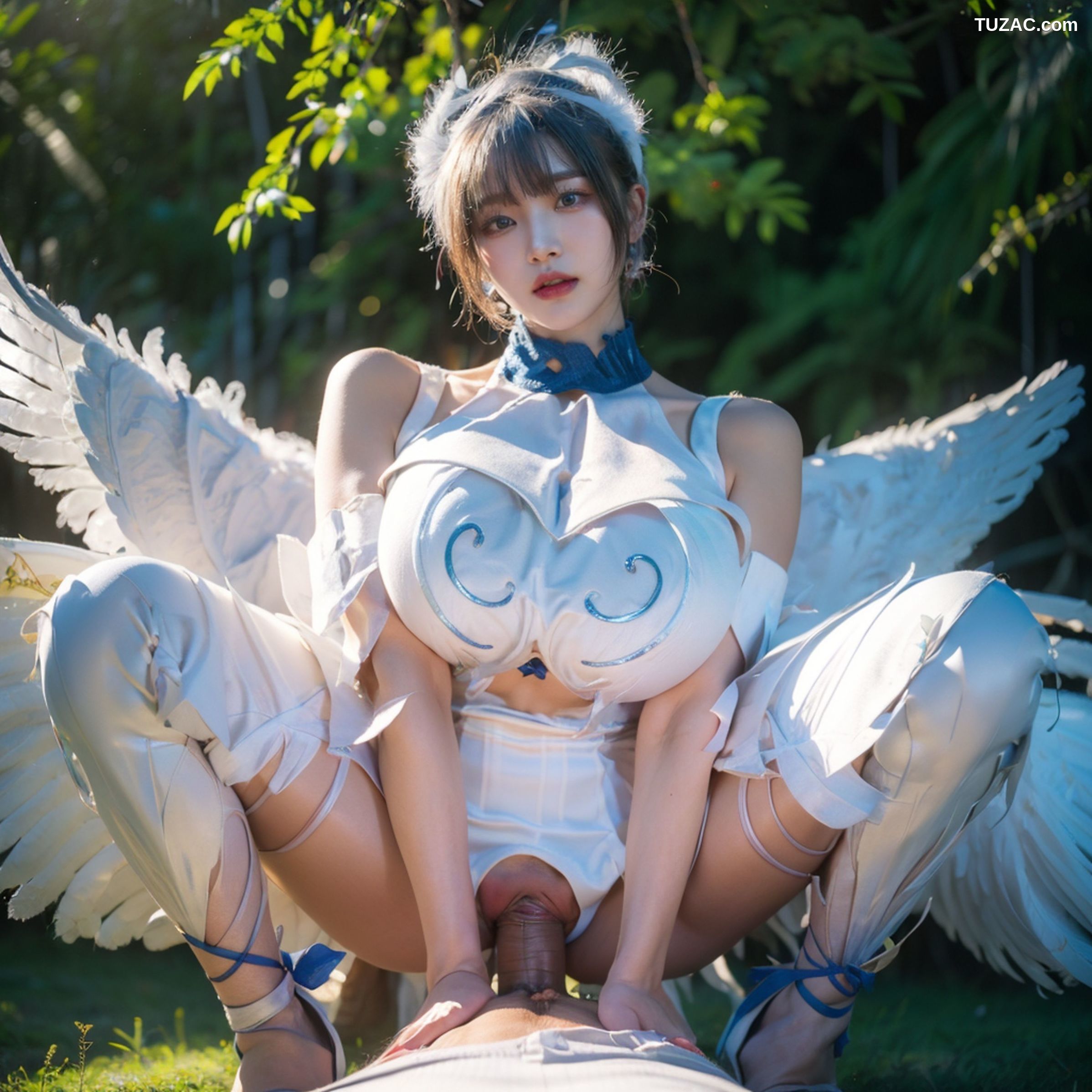 AI美女-拟实-挥着翅膀的天使-公园户外