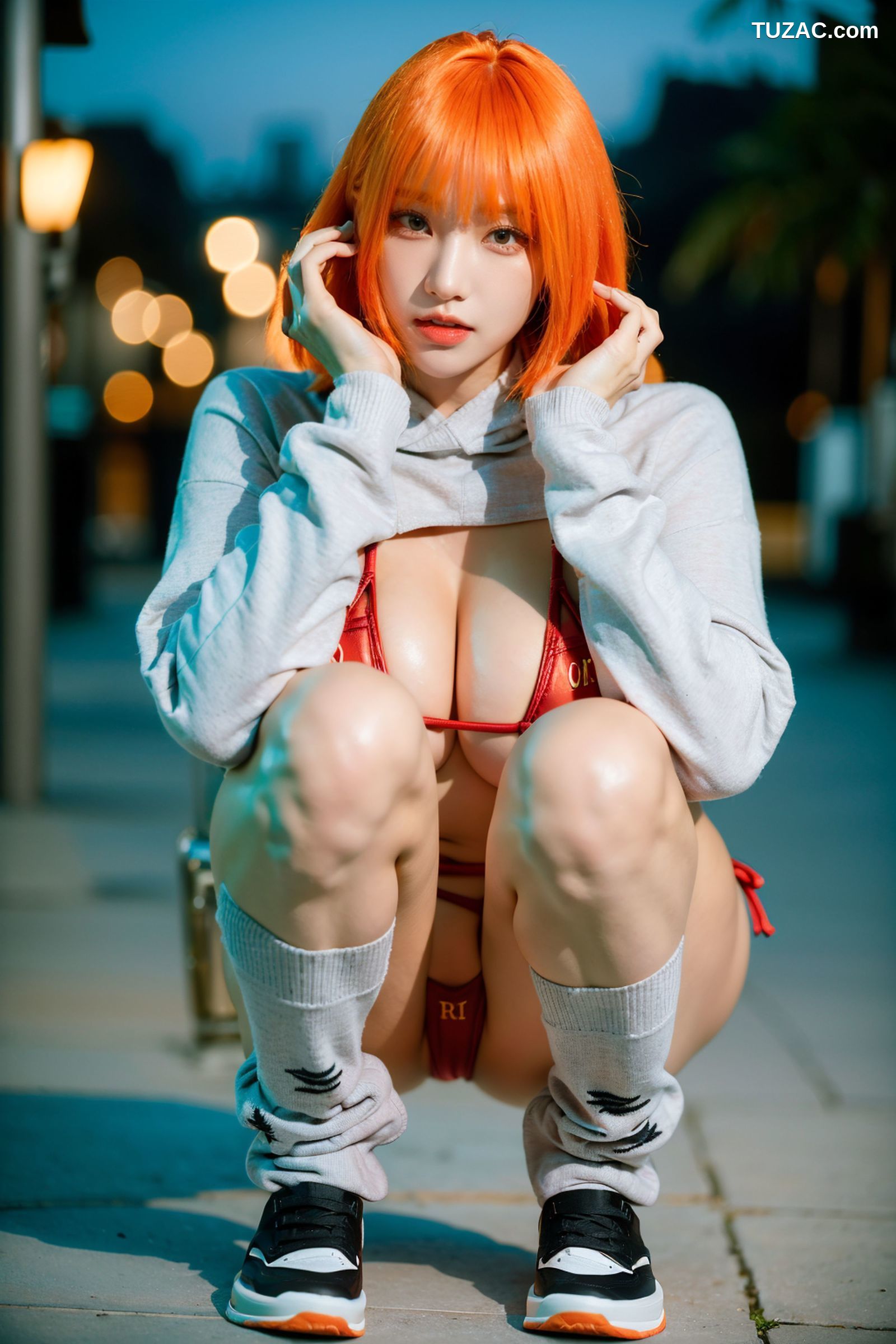 AI美女-拟实-桔色短发美女超小比基尼