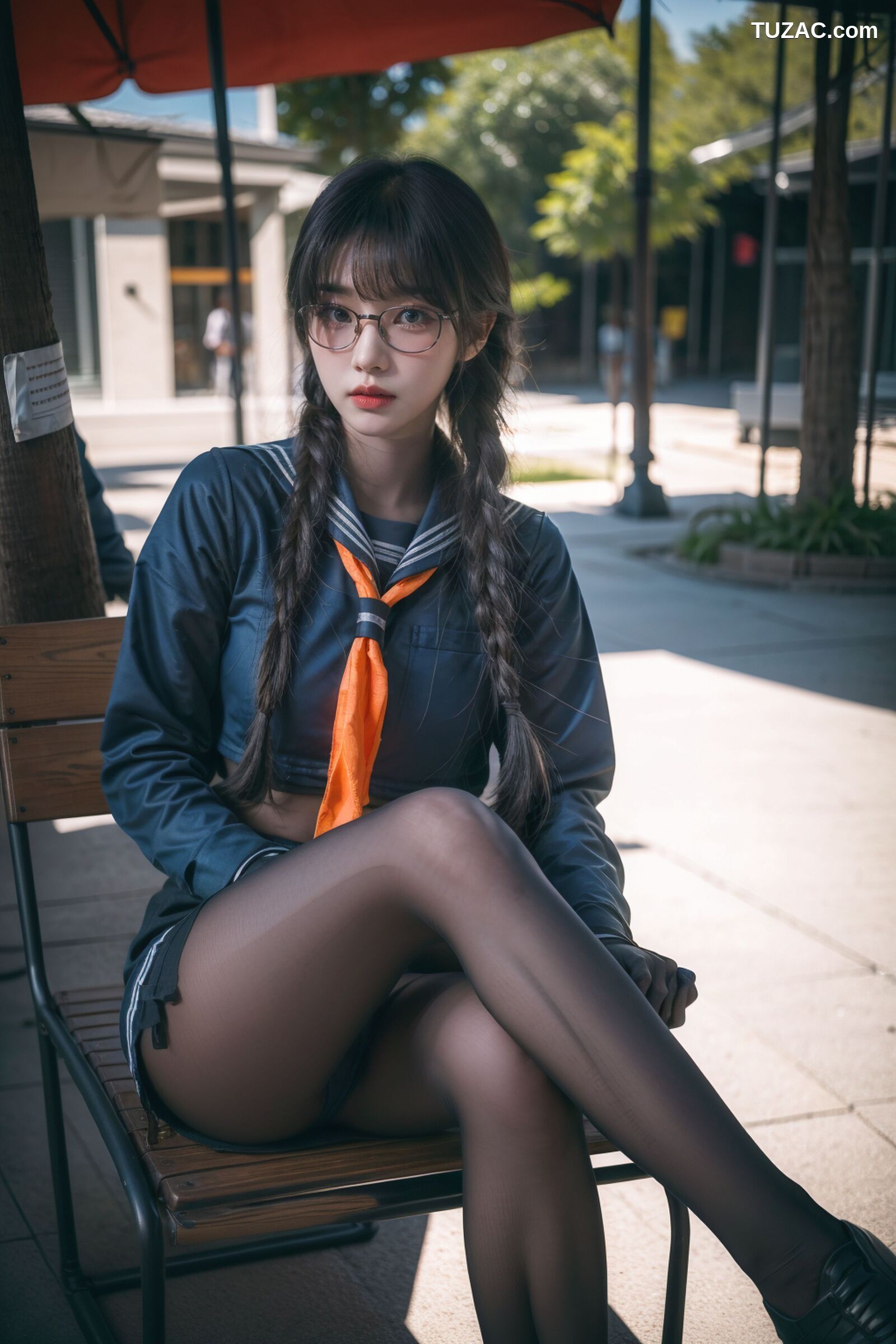 AI美女-拟实-桔色领巾JK女生