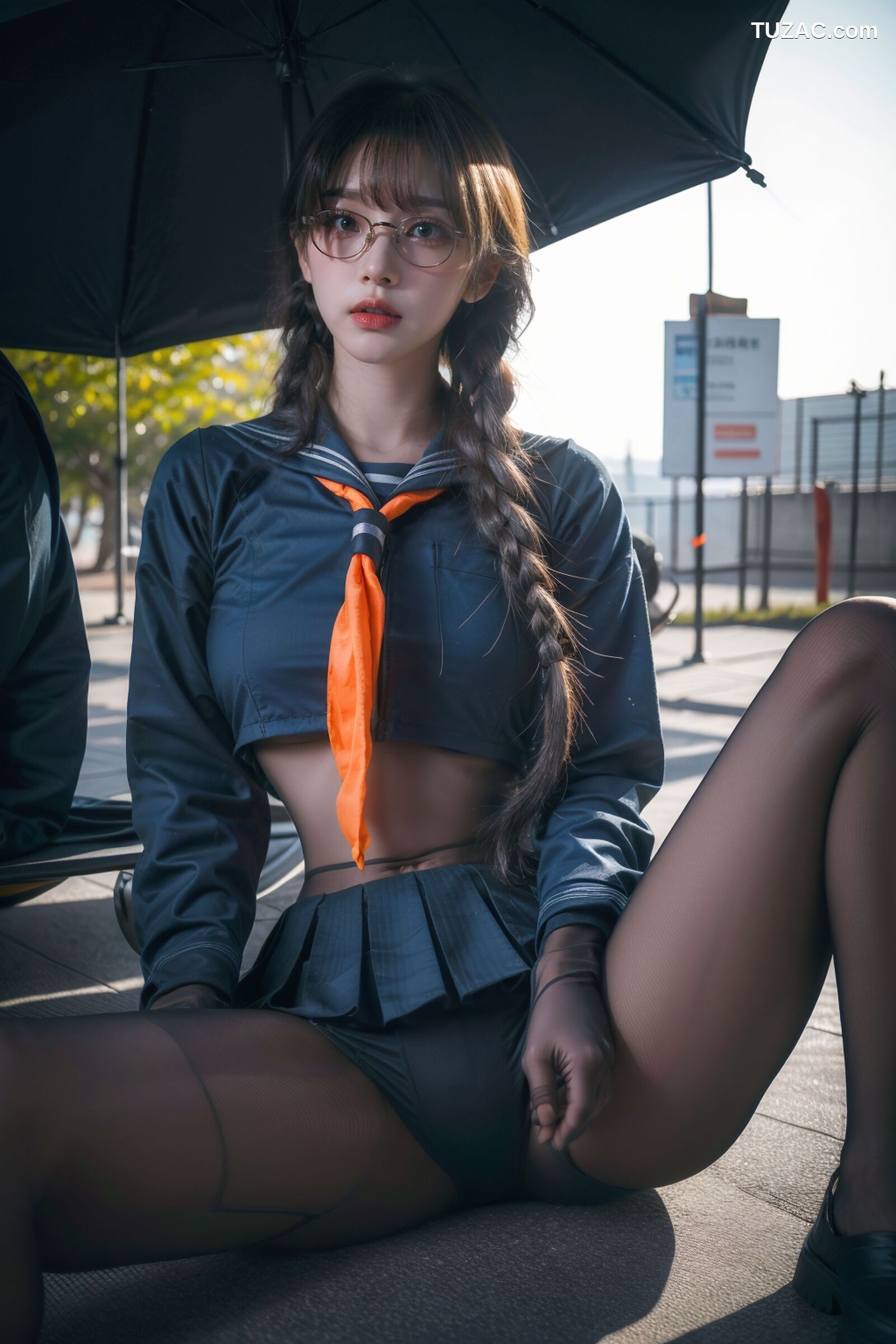 AI美女-拟实-桔色领巾JK女生