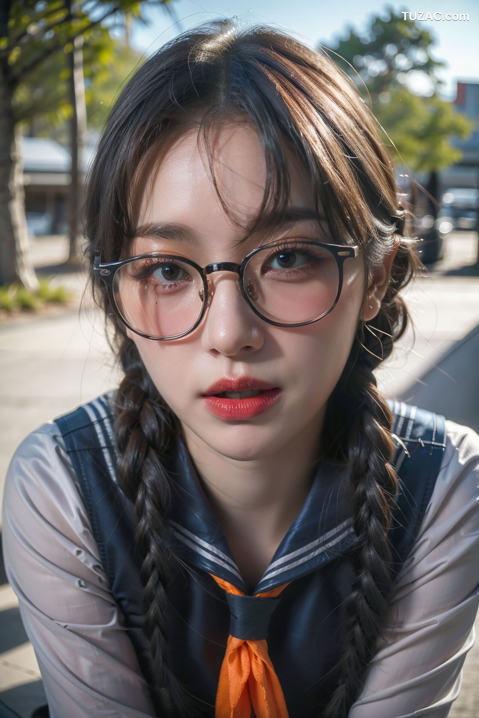 AI美女-拟实-桔色领巾JK女生