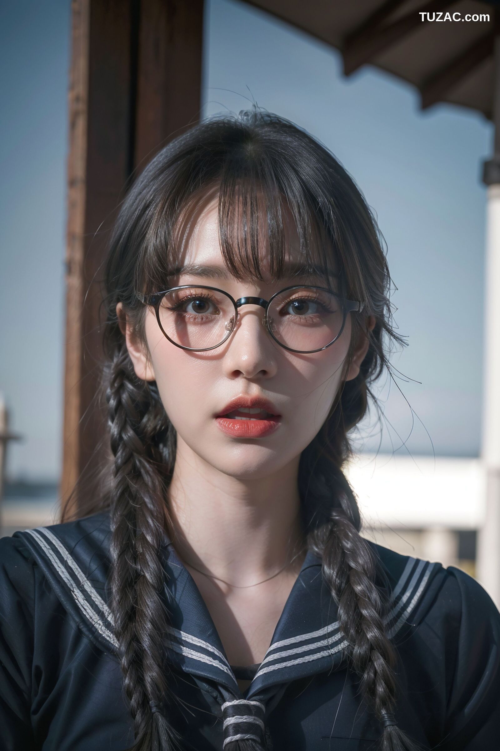 AI美女-拟实-桔色领巾JK女生