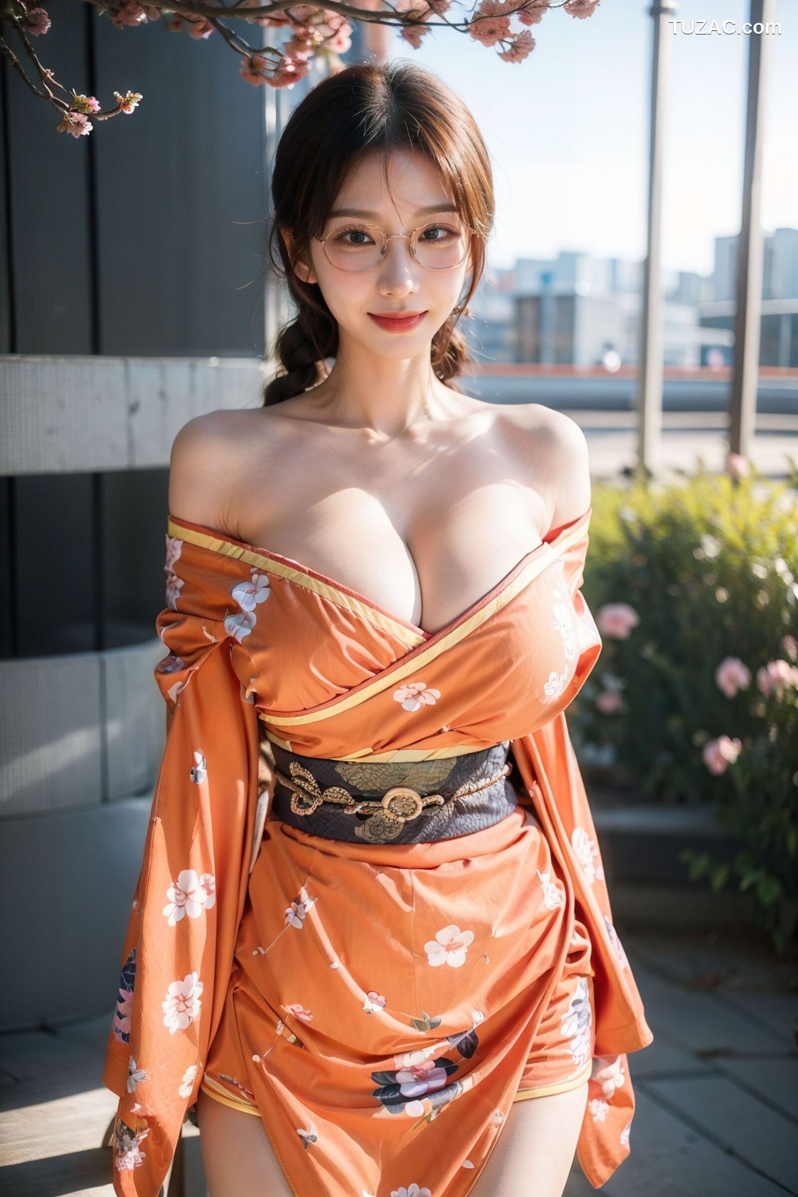 AI美女-拟实-橘黄忍者服街拍