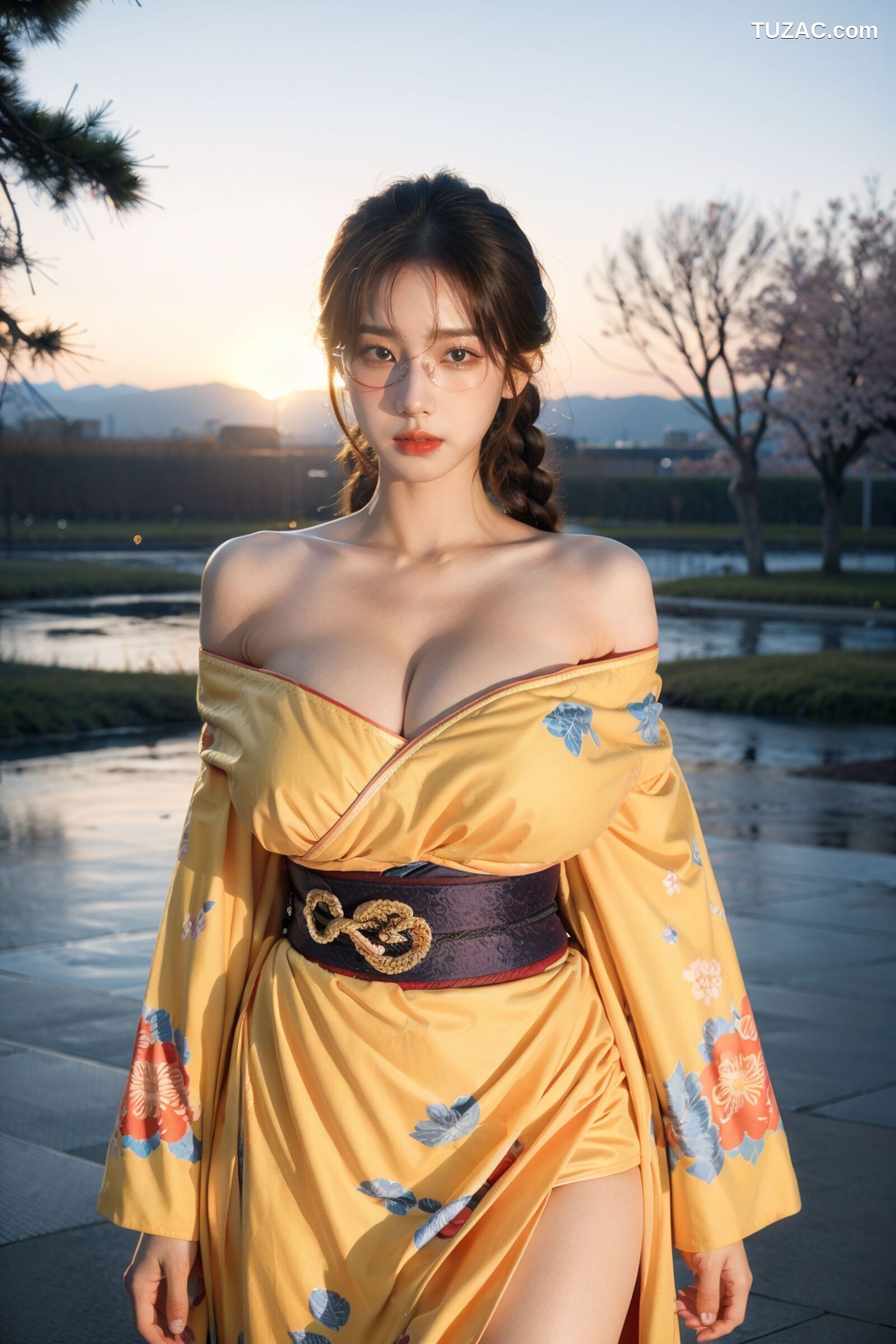 AI美女-拟实-橘黄忍者服街拍