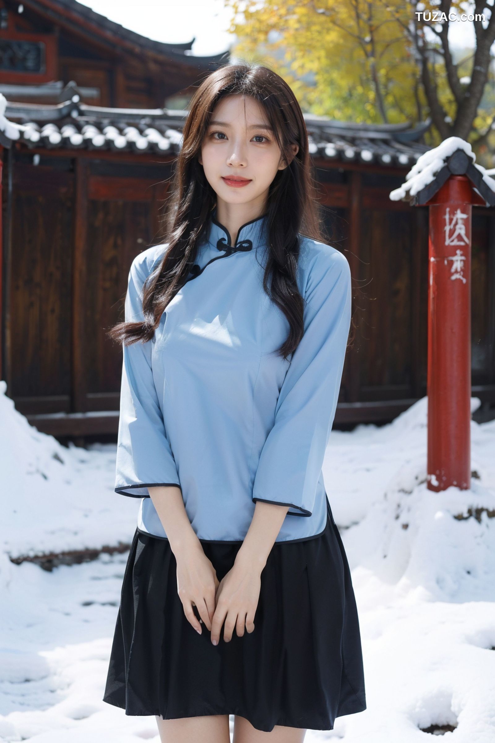 AI美女-拟实-民国风蓝衣黑裙-纯净版